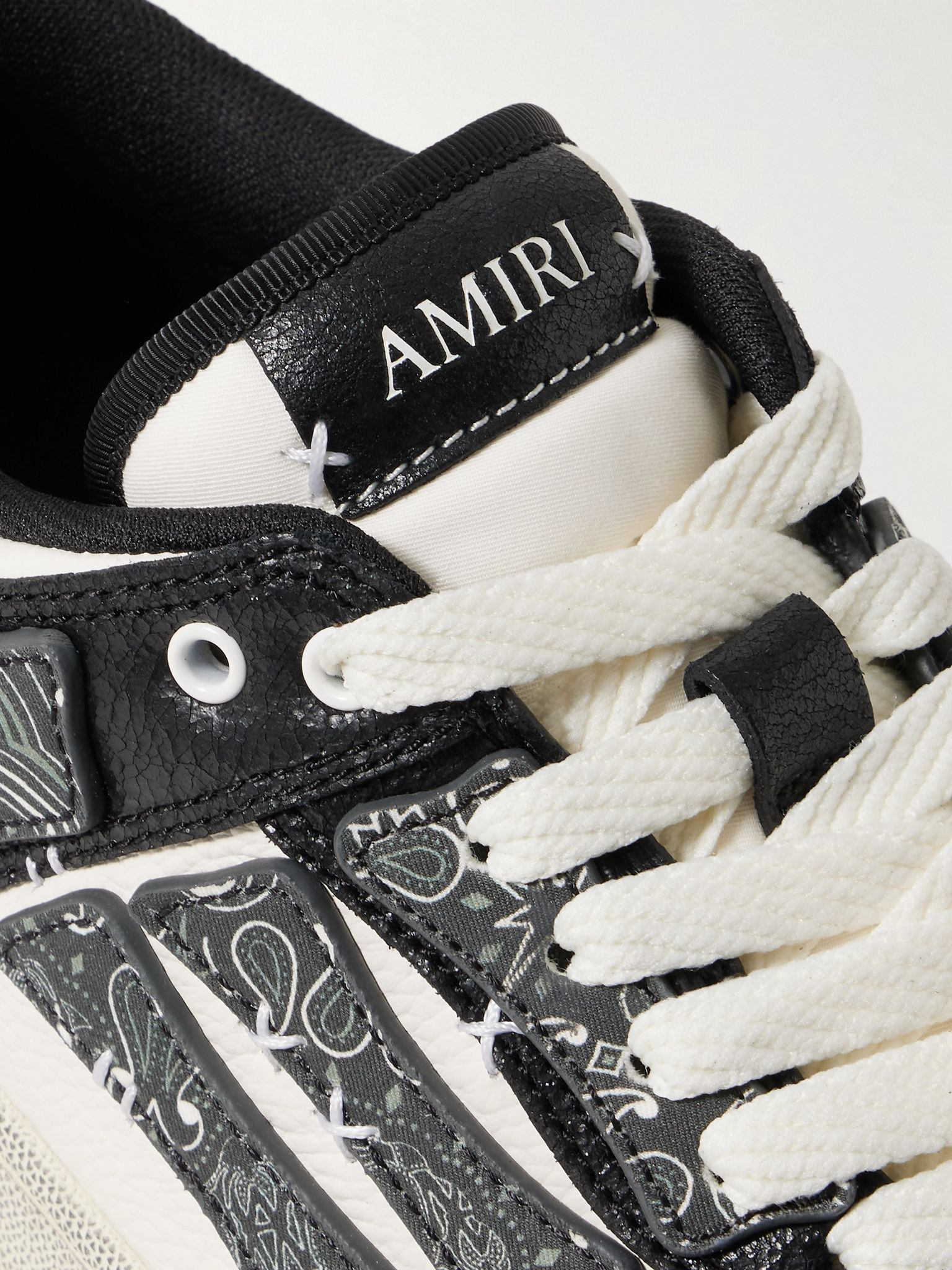 Skel-Top Appliquéd Leather and Bandana-Print Canvas Sneakers Black - 5