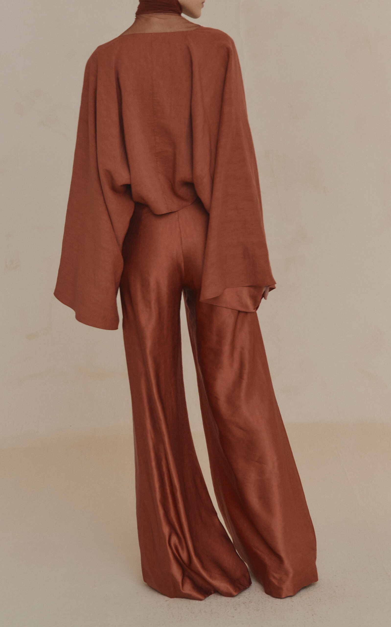 Glow Linen-Blend Wide-Leg Wrap Pants red - 6