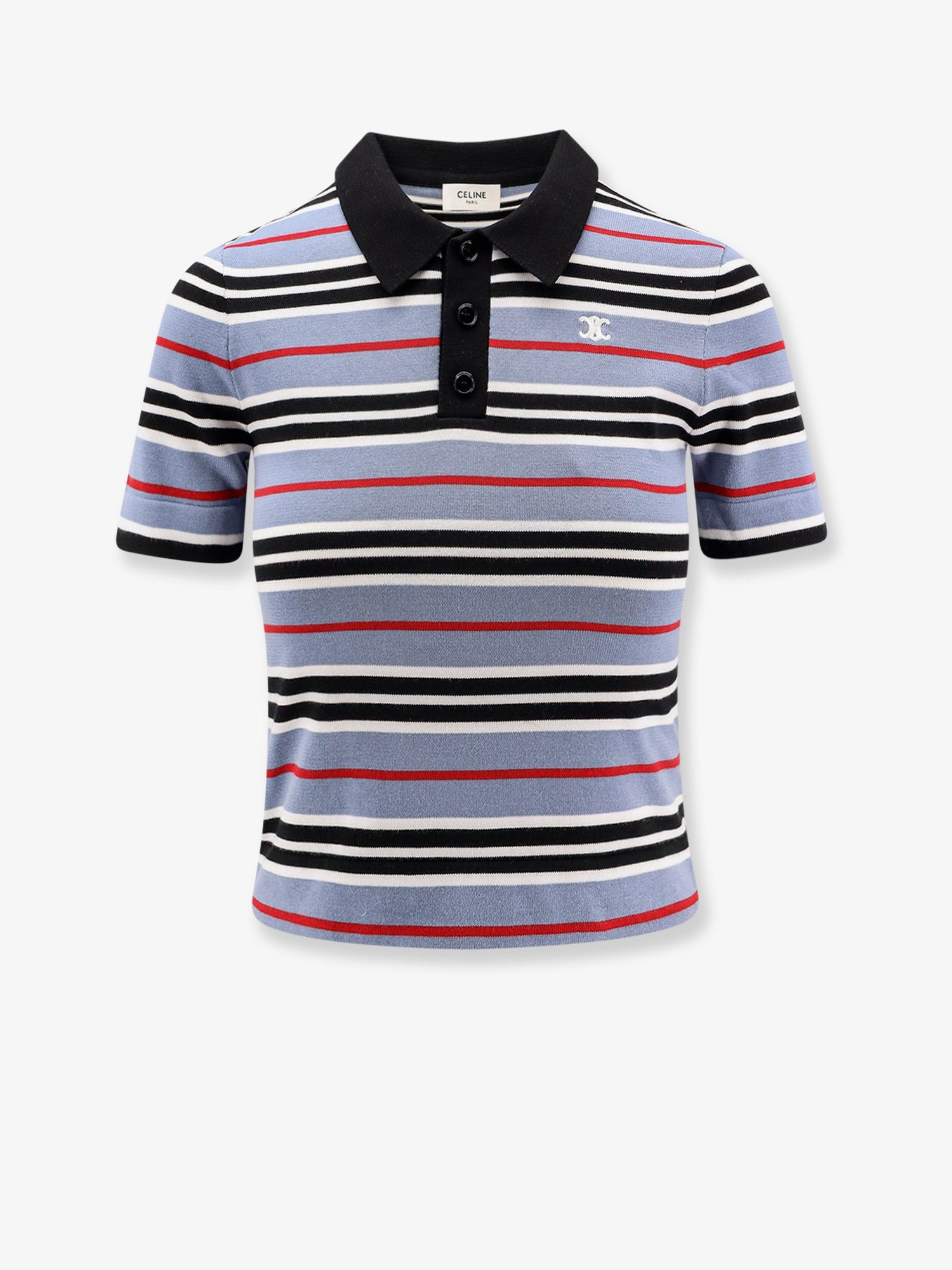 COTTON KNIT POLO SHIRT WITH STRIPED MOTIF - 1