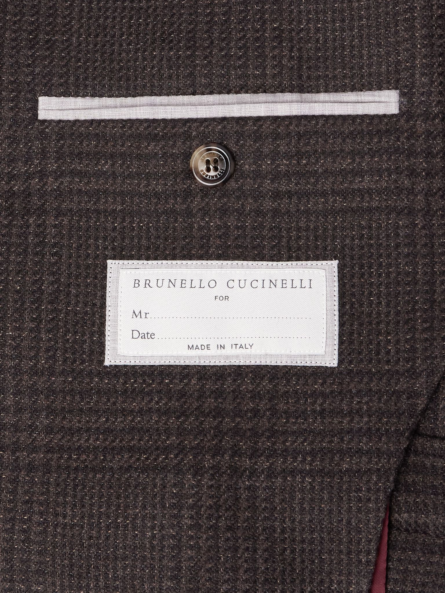 Prince of Wales Checked Cashmere, Wool and Silk-Blend Suit Jacket Brown - 5