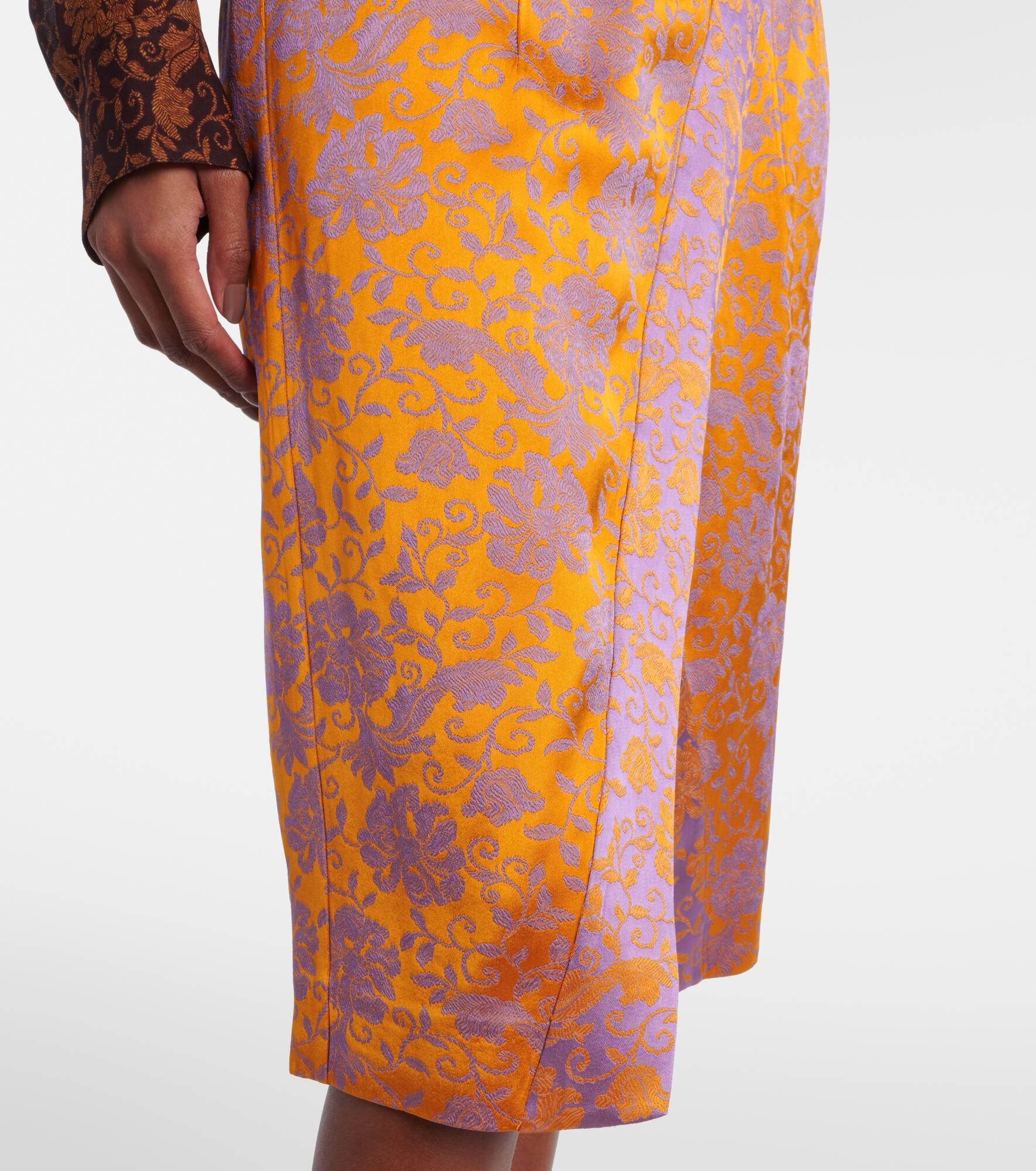 Floral satin jacquard midi skirt - 5