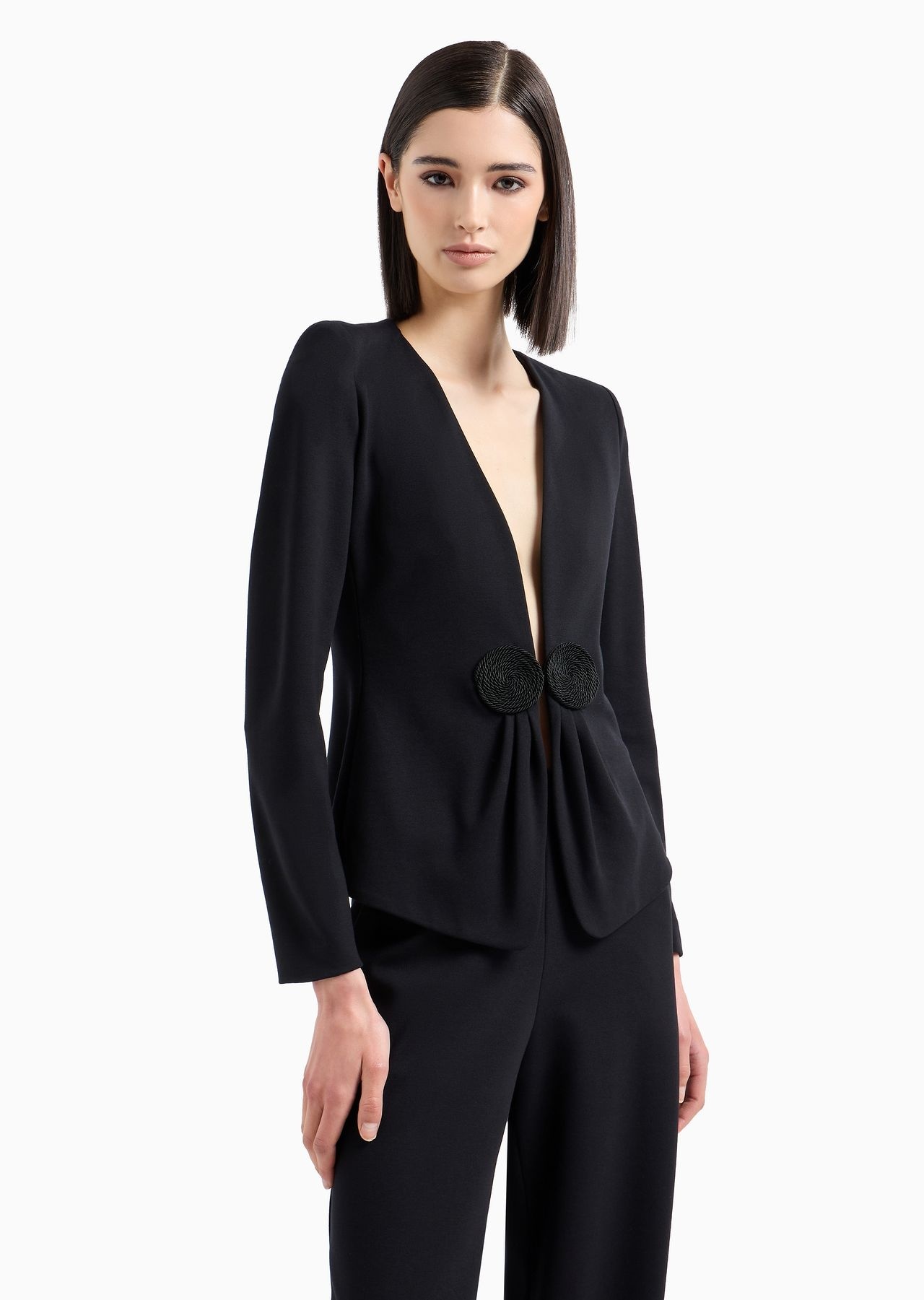 V-neck jacket in stretch Milano-stitch fabric with a cordonnet patch - 2