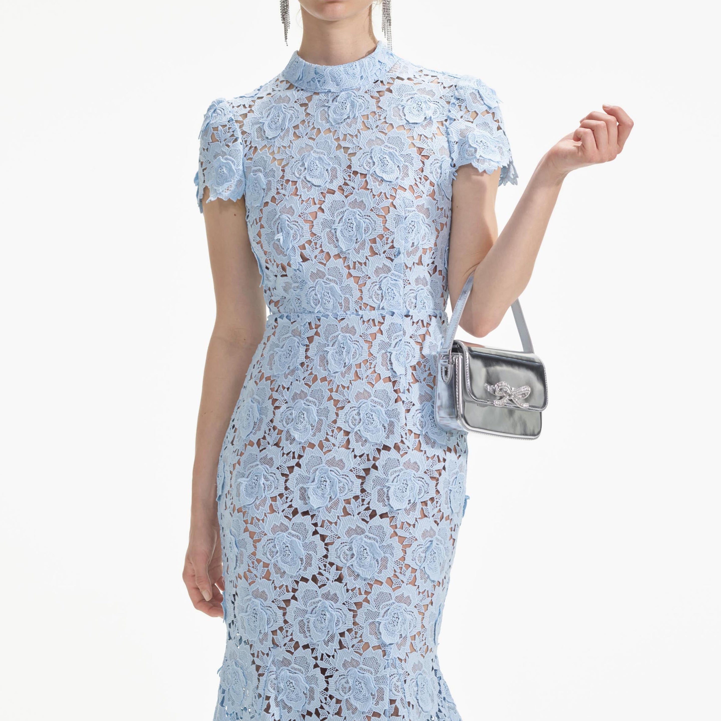 Blue Flower Lace Midi Dress - 4