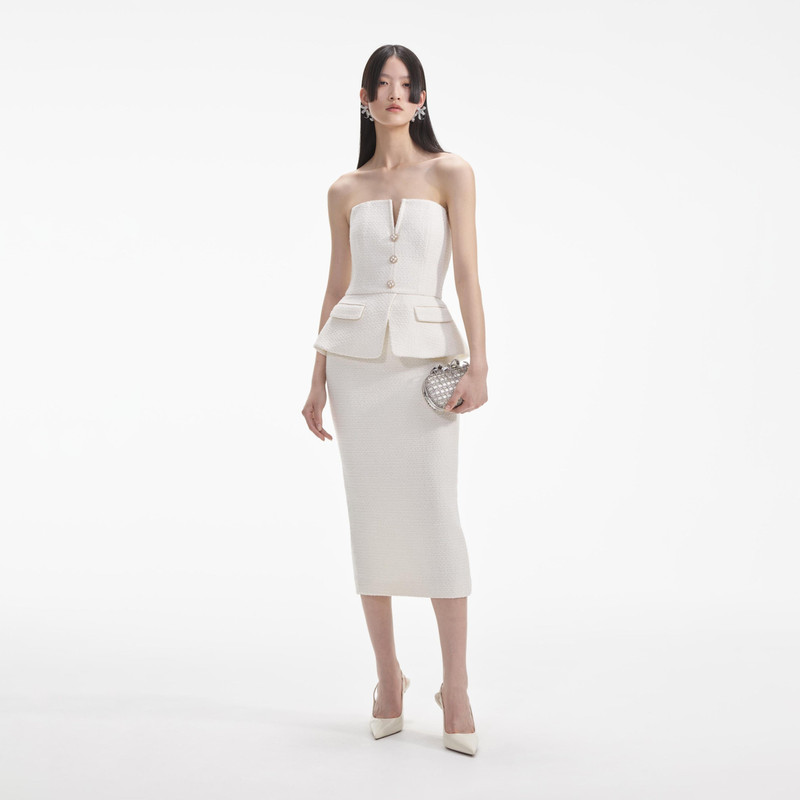 cream tinsel boucle midi dress self-portrait Cream Tinsel Boucle Bandeau Midi Dress - AW24-094M-C
