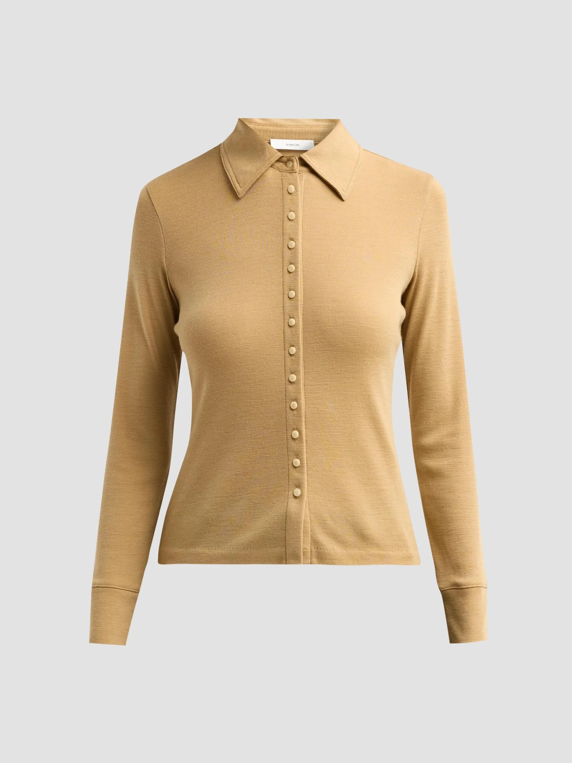Women's Multi-Button Collared Wool-Blend Cardigan - Oak Buff - 1