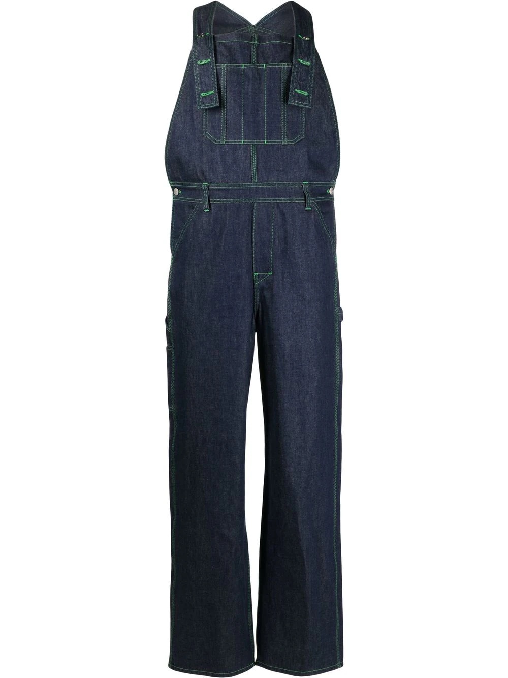 contrast-stitch denim dungarees - 1