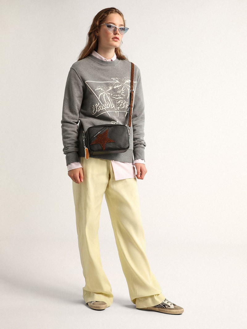 Golden Goose Star Bag in dark brown leather with leopard-print suede star outlook