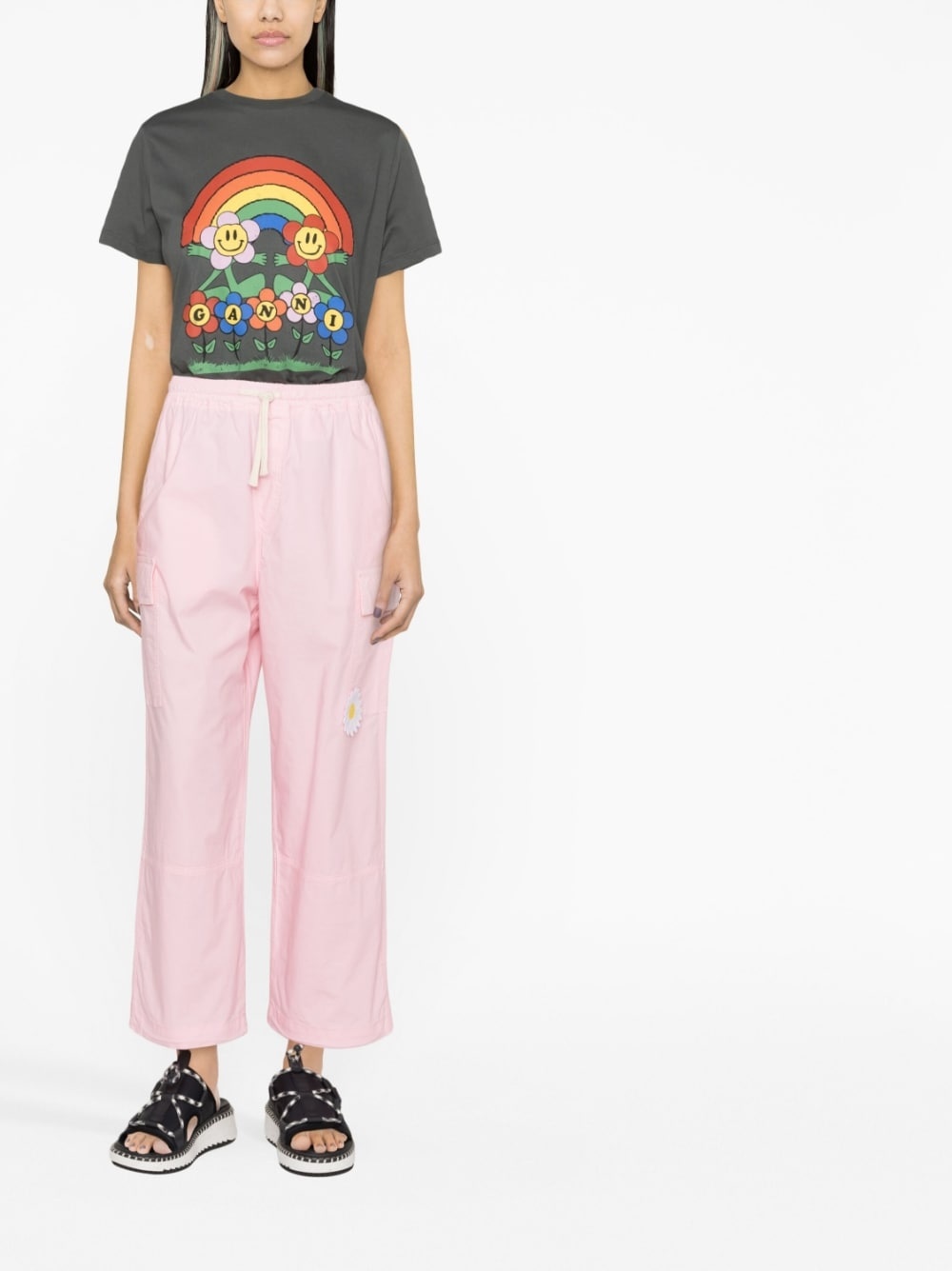 floral-appliqué cropped cargo trousers - 2