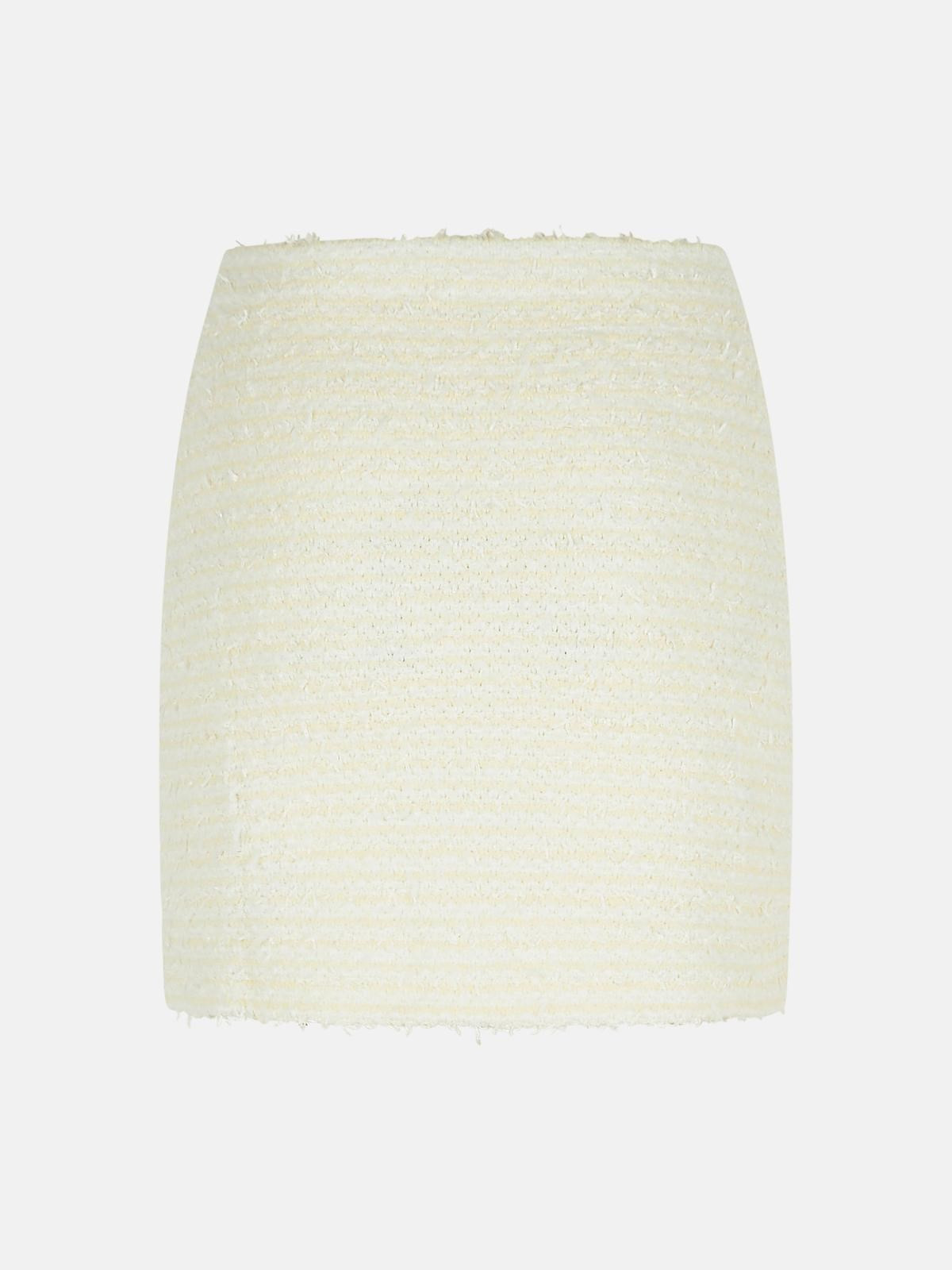 'BOUCLE' CREAM COTTON BLEND MINISKIRT - 3