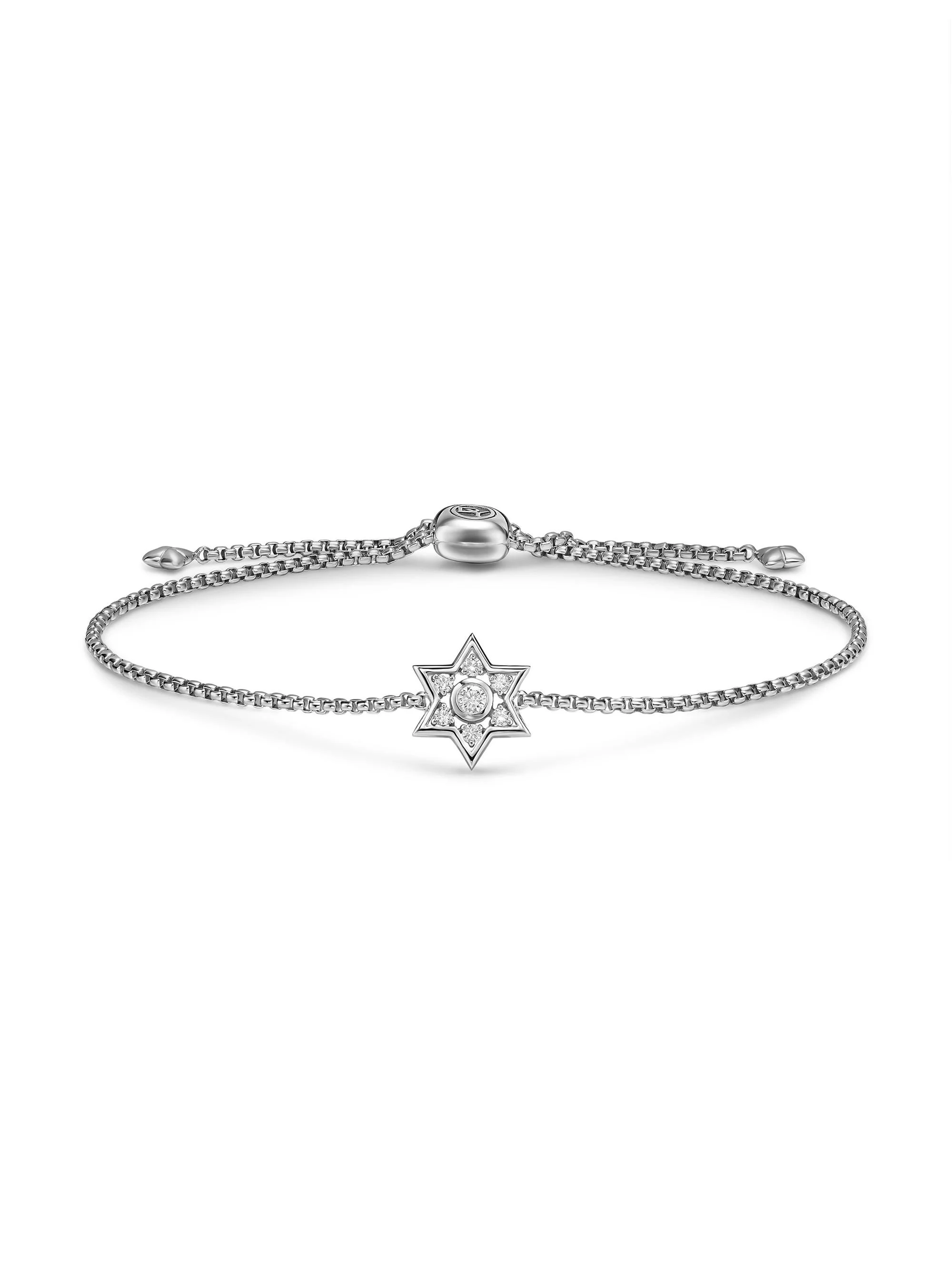 Women's Star of David Station Bracelet in Sterling Silver with Diamonds 12MM - Diamond - 1
