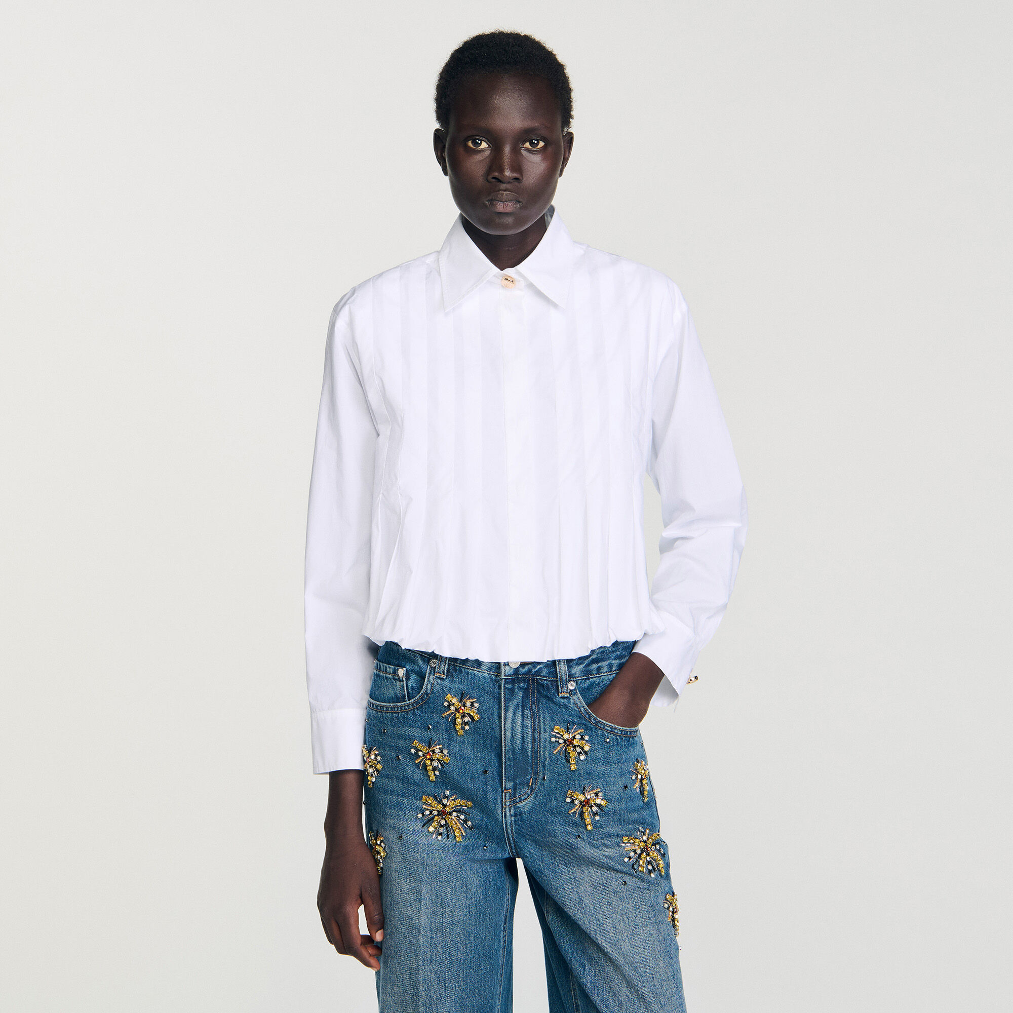 PLEATED CROPPED SHIRT - 4