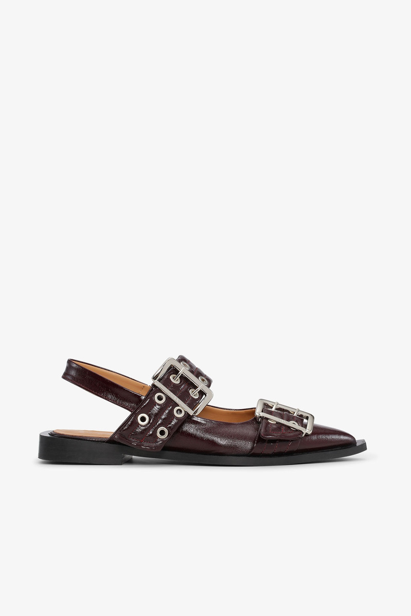 BURGUNDY FEMININE BUCKLE BALLERINAS - 1