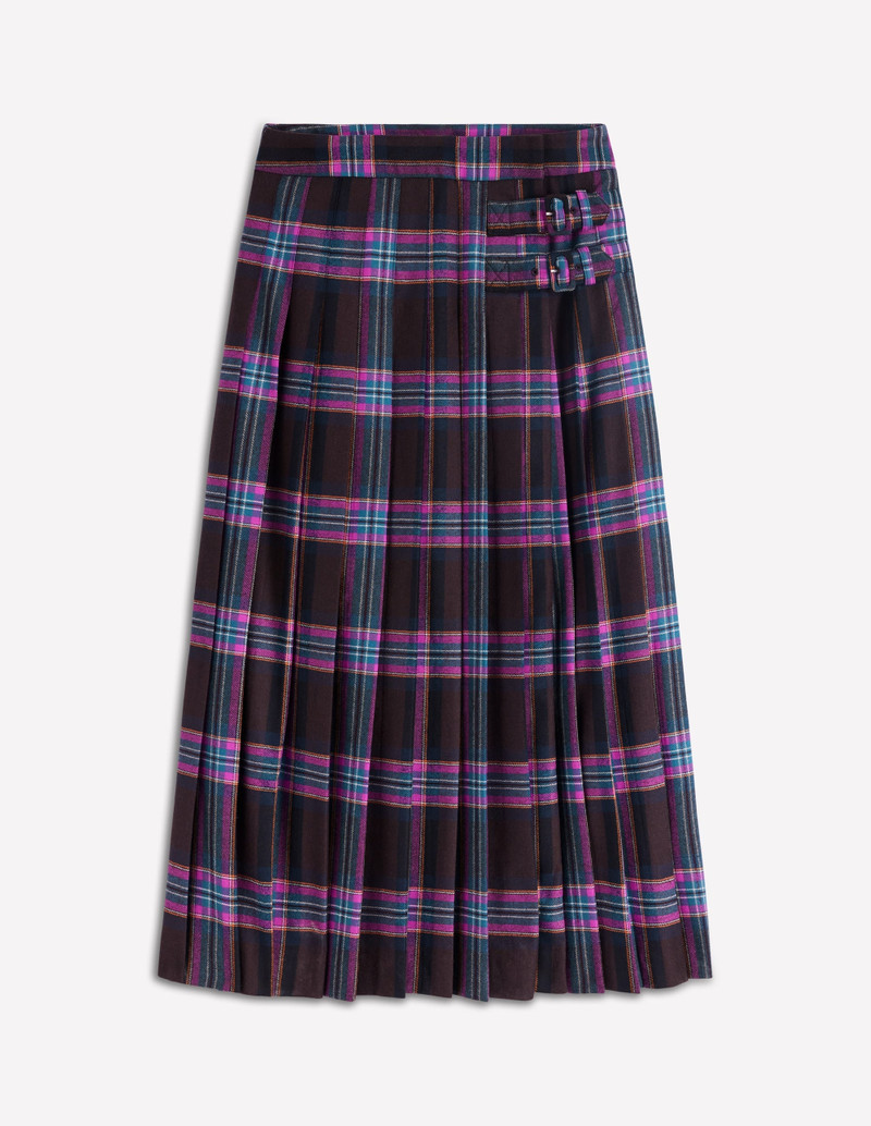 Josephine Wool Kilt Skirt-Brown, Teal & Pink Check 1