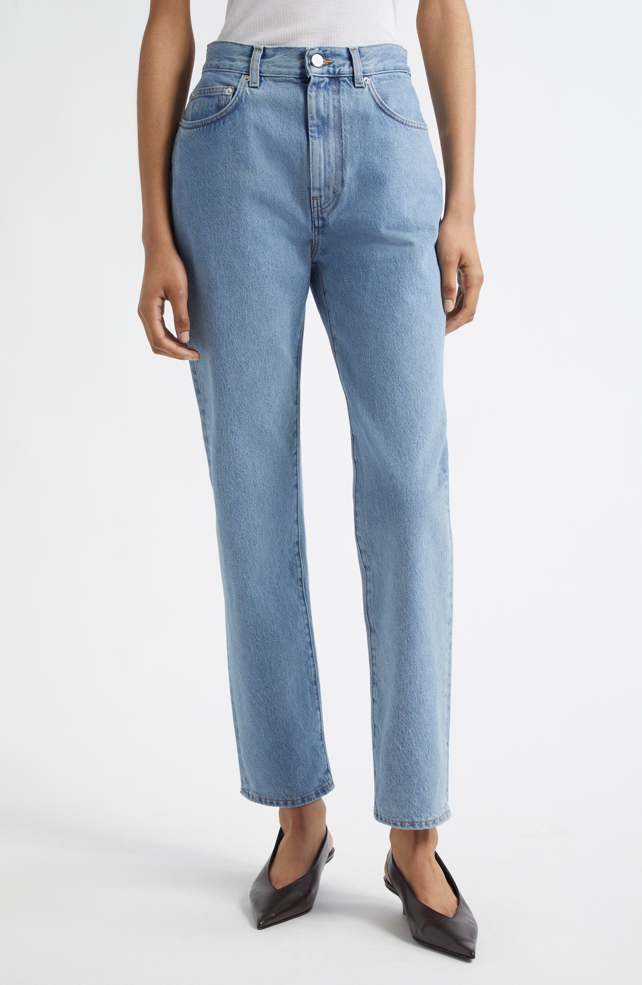 LOULOU DE SAISON Wular Organic Cotton Straight Leg Jeans in Washed Light Blue at Nordstrom - 1