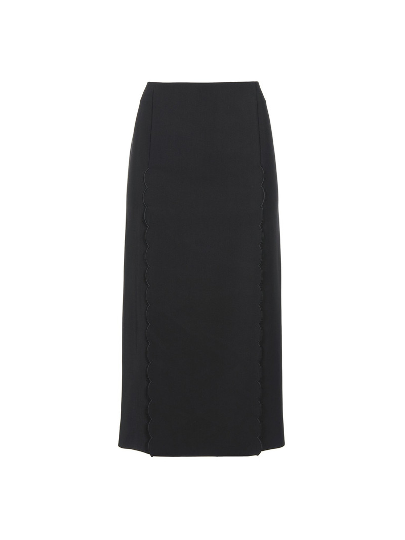SCALLOP EMBROIDERED COLUMN SKIRT IN FLUID VISCOSE - 1