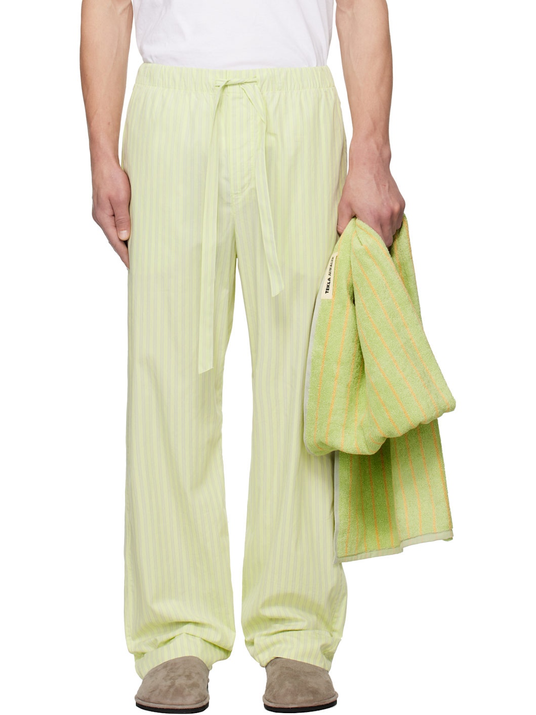 SSENSE Exclusive Green AURALEE Edition Cotton Poplin Pyjama Pants - 1