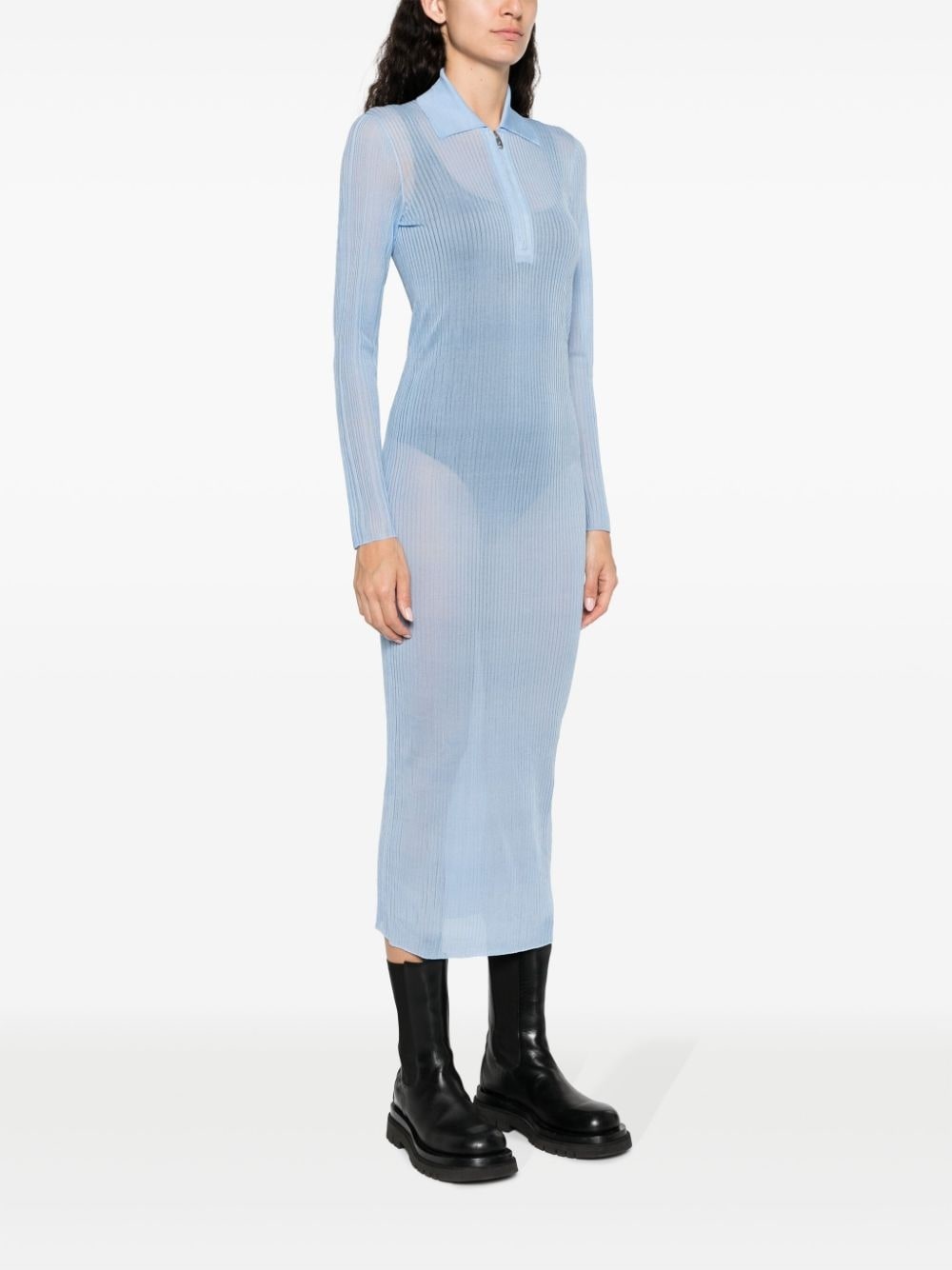 long-sleeve ribbed midi dress - 3