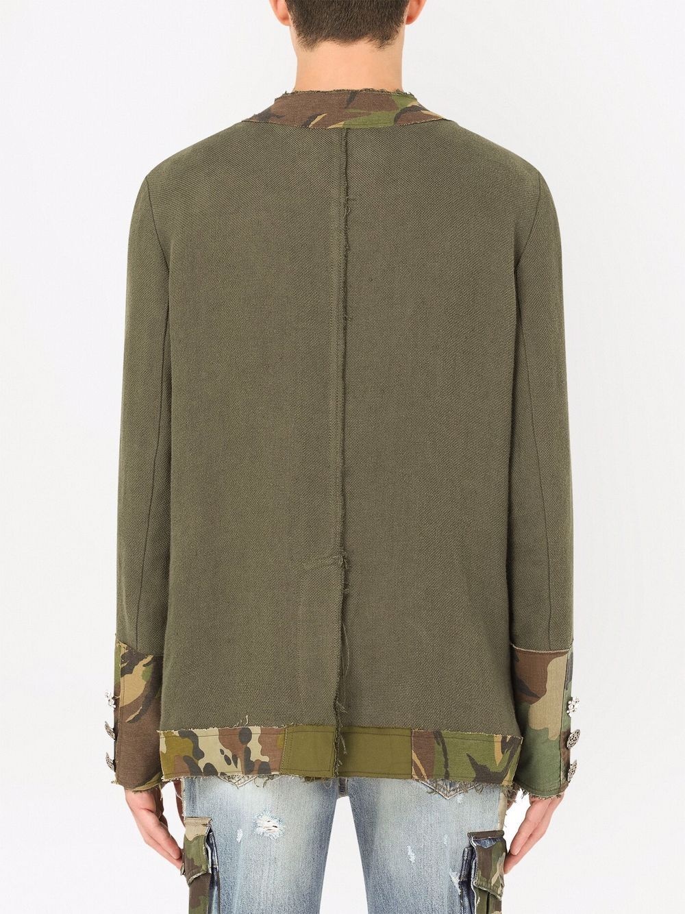 camouflage-trim collarless jacket - 4