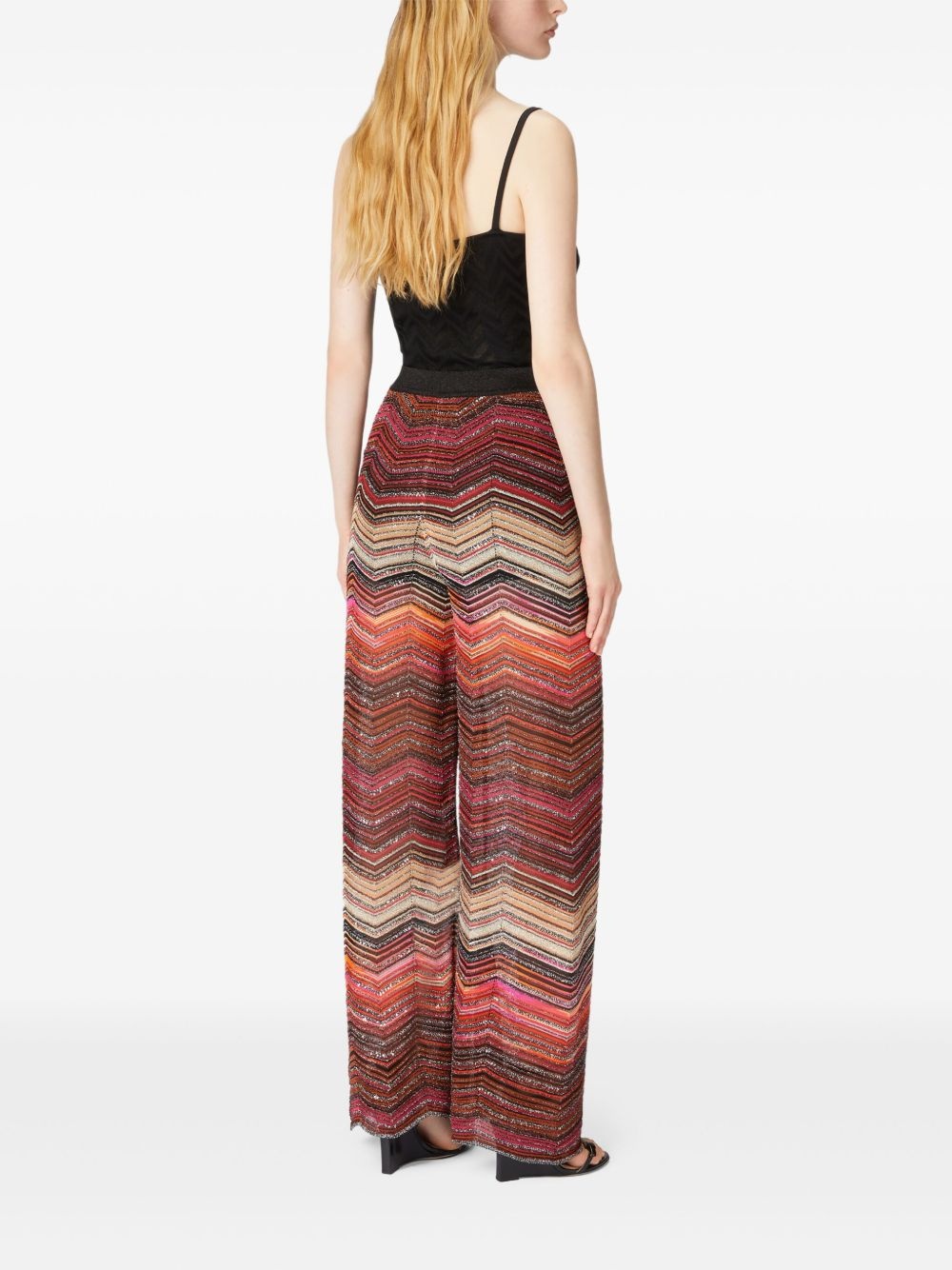 zigzag-pattern lamé palazzo pants - 3