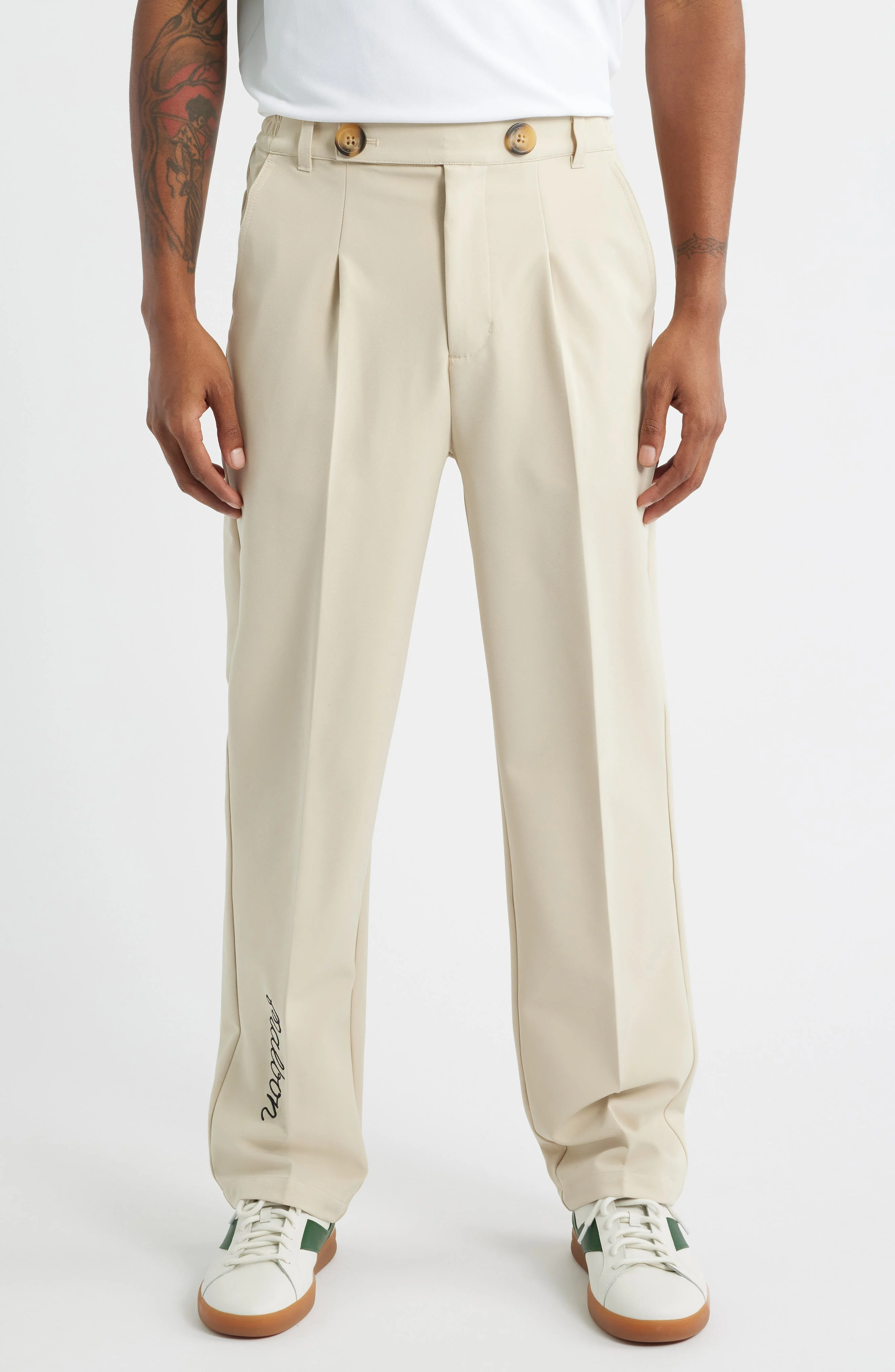 Malbon Golf Oliver Pleated Straight Leg Pants in Khaki at Nordstrom - 1