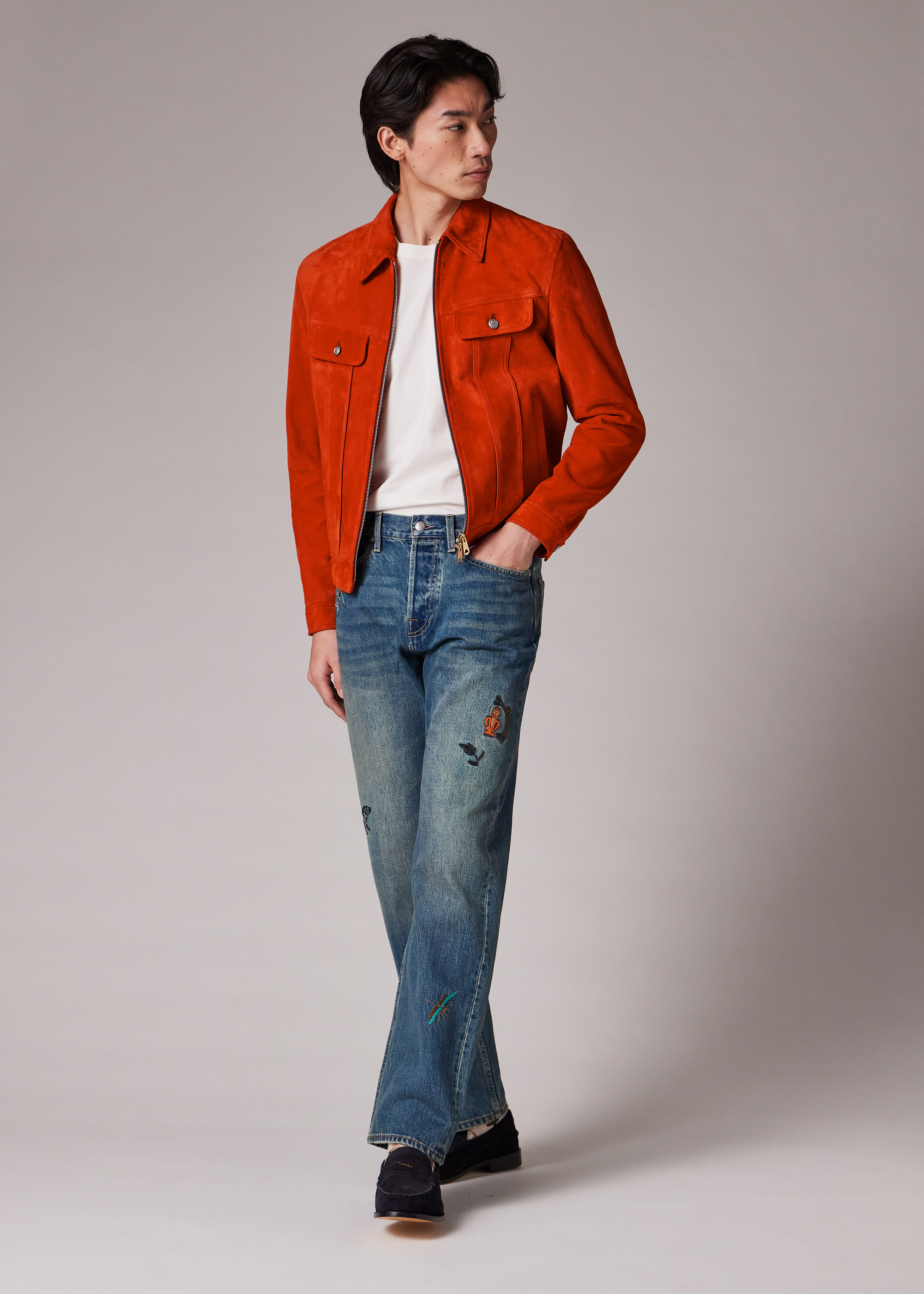Burnt Orange Suede Trucker Jacket - 6