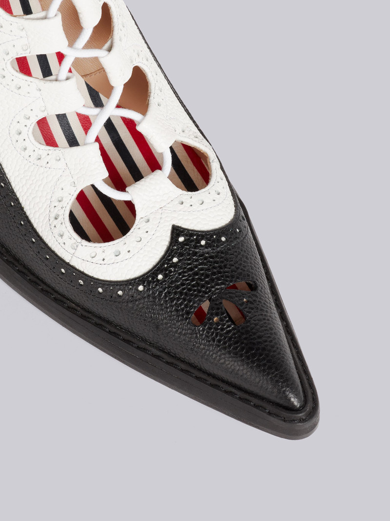 Thom Browne Black and White Pebbled Calfskin Ghillie Brogue Curved High Heel outlook