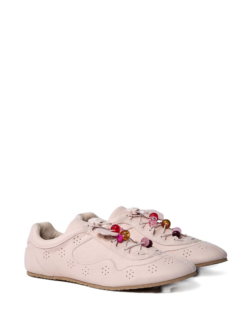 beaded lace-up leather sneakers - 2