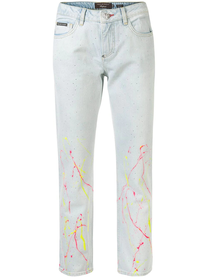 high-rise cropped paint print jeans 1