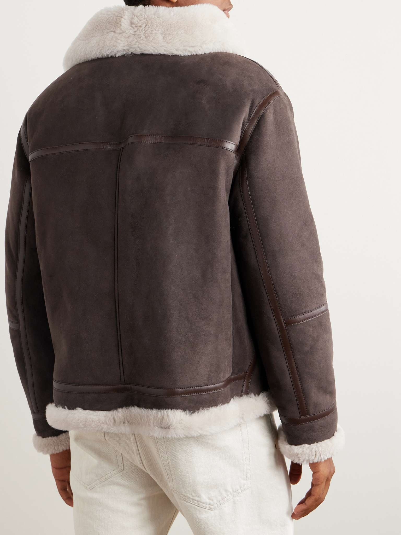 Leather-Trimmed Shearling Jacket - 4