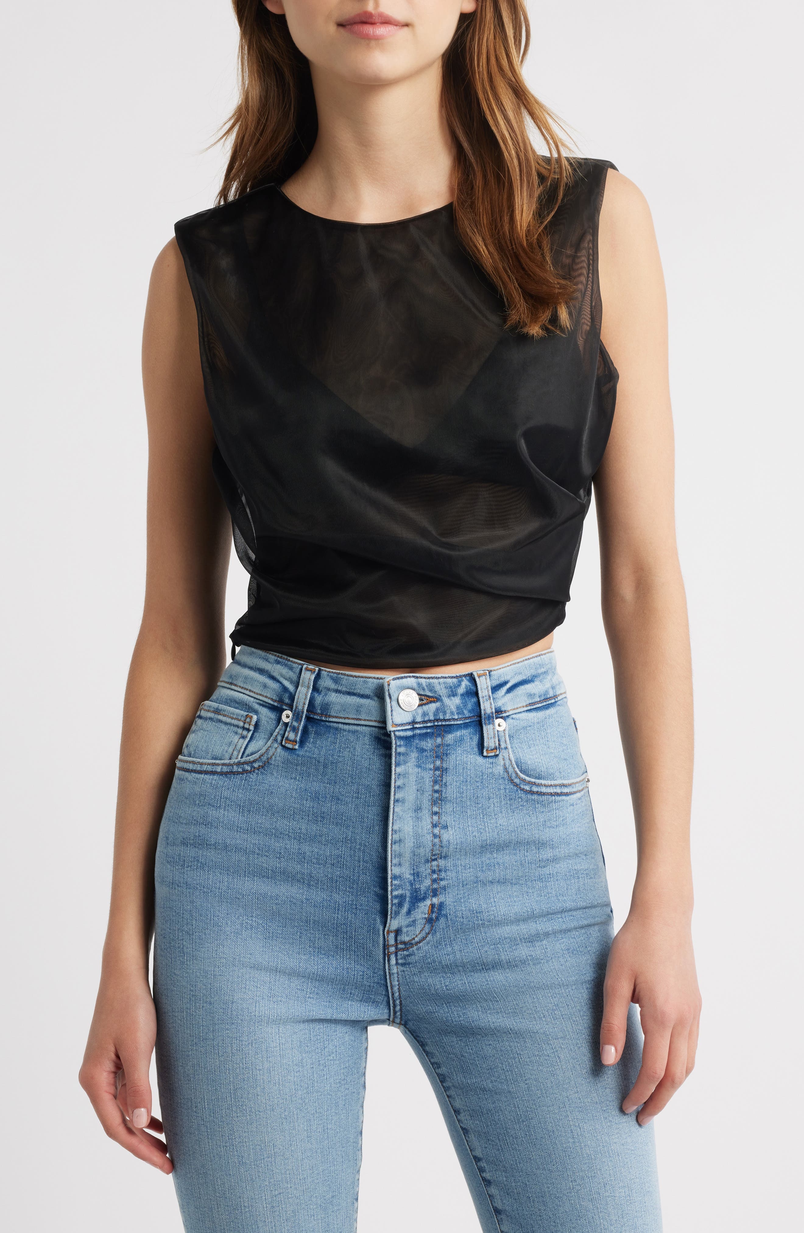 FRAME The Mesh Twist Tank in Black at Nordstrom - 1