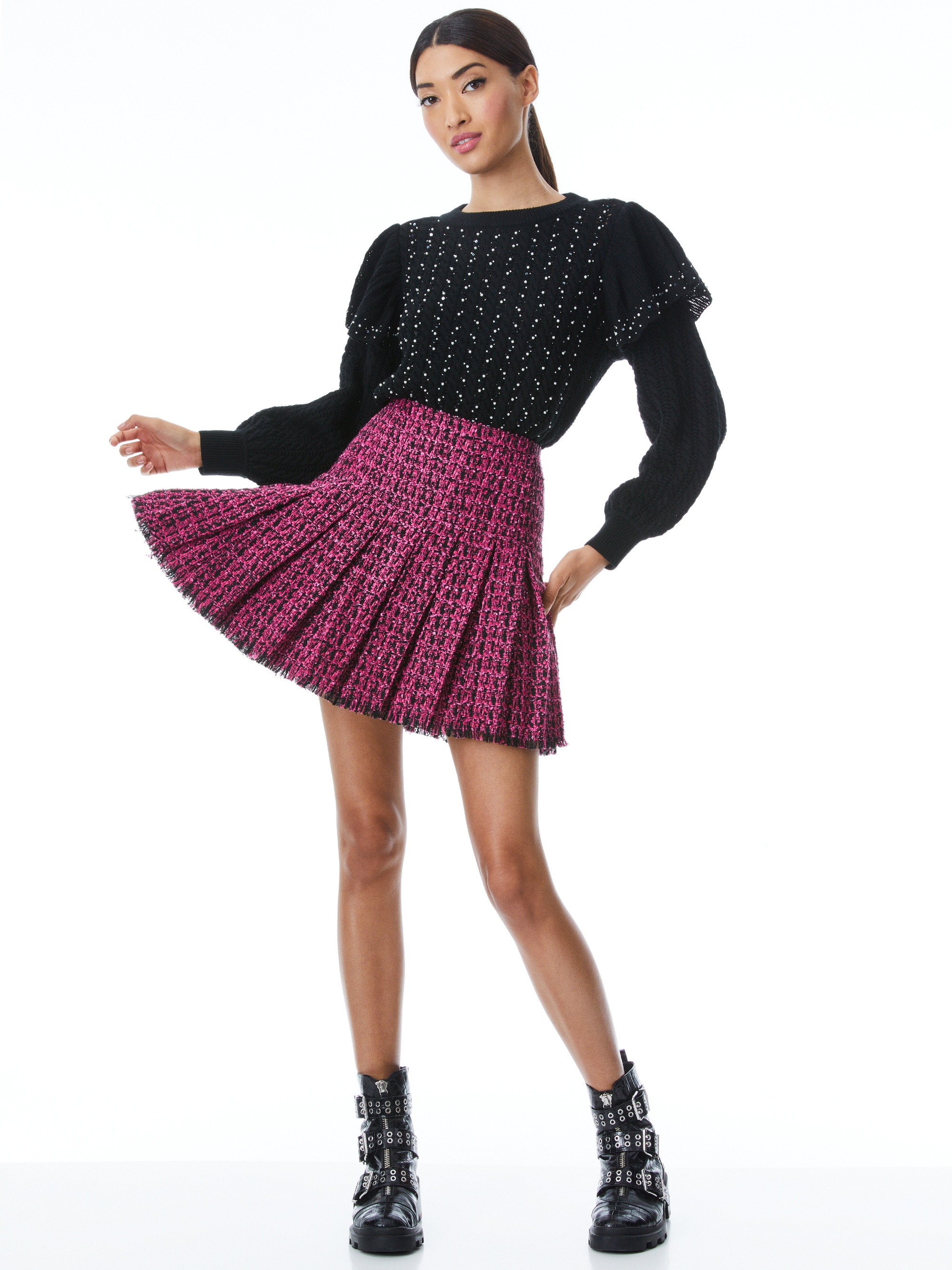 EMILIE PLEATED TWEED MINI SKIRT - 6