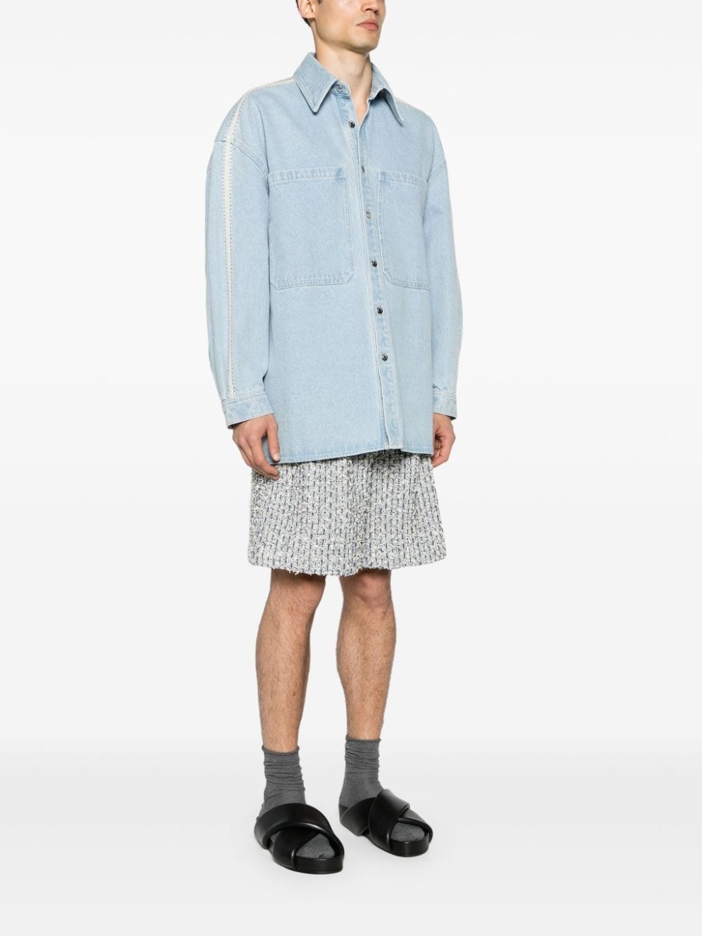 crochet-detaling denim shirt jacket - 4