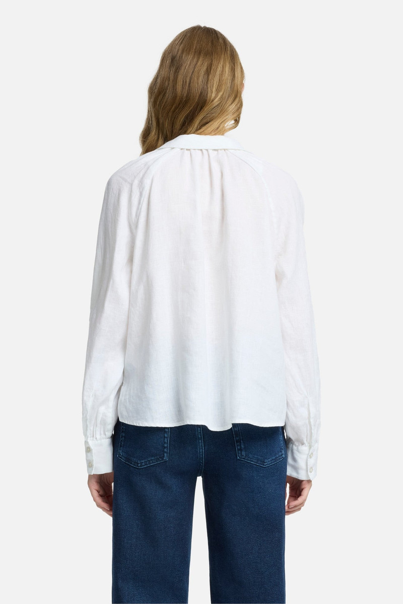 Tie Neck Linen Blouse in Optical White 5