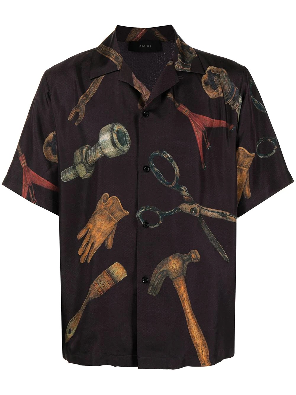 tool-print short-sleeve silk shirt - 1