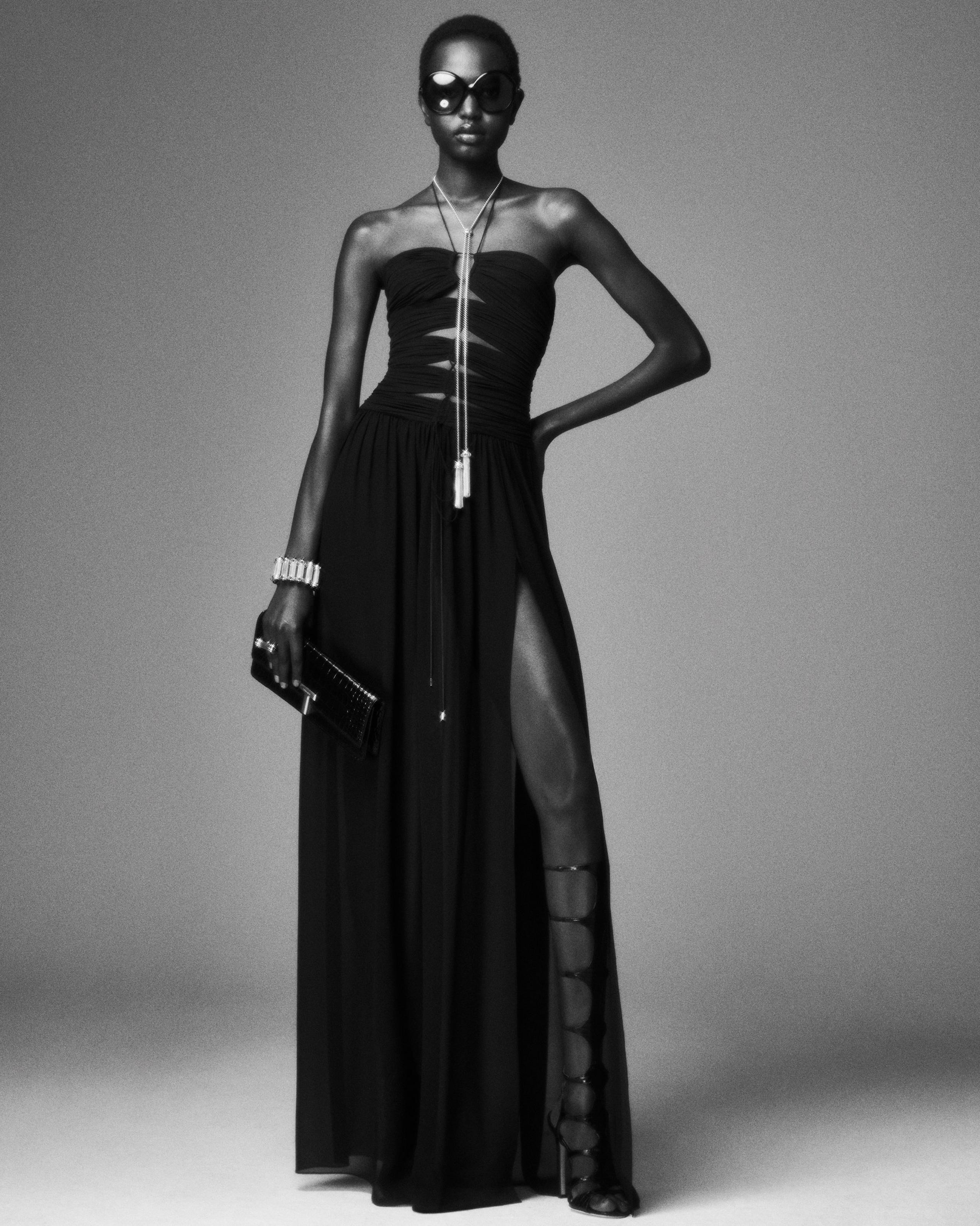 EVENING DRESS WITH DRAWSTRINGS AND CUT OUT DETAILS - 5