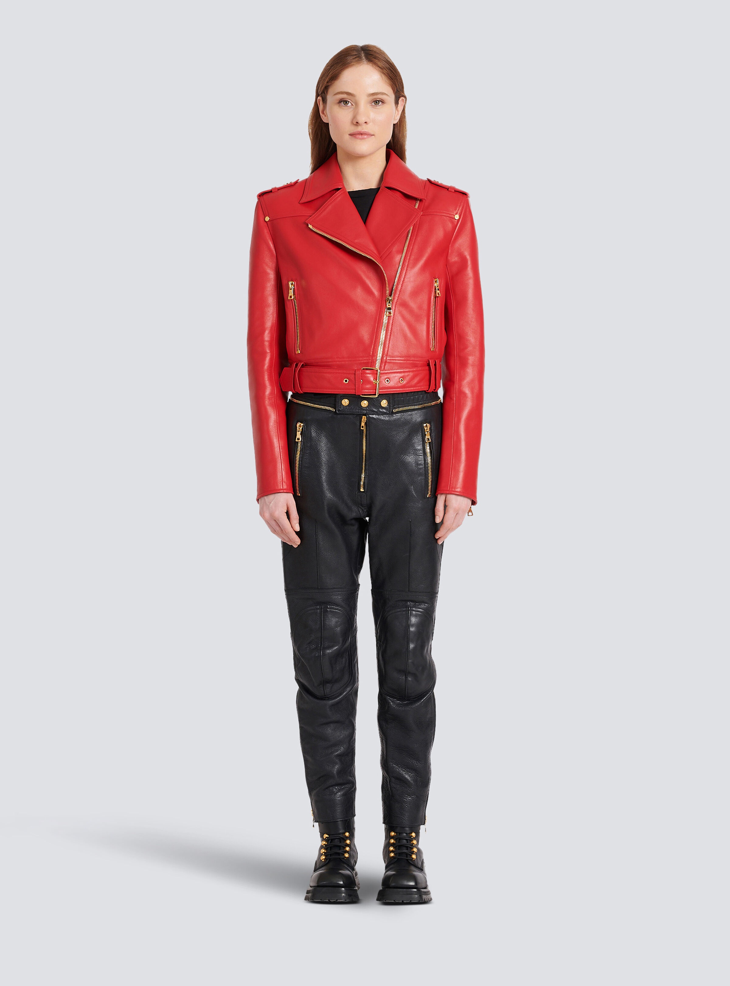 Cropped leather biker jacket - 3