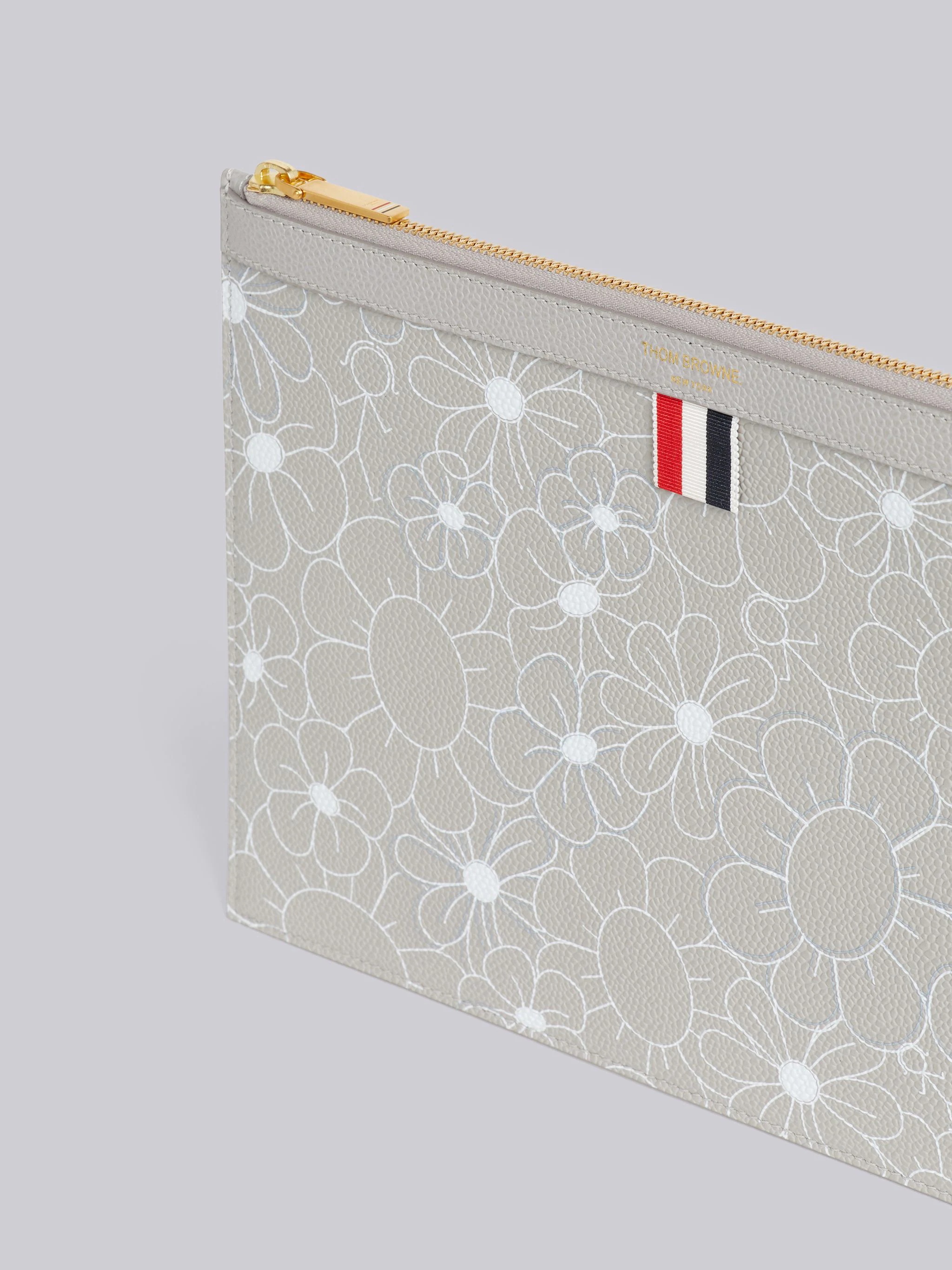 Light Grey 3d Floral Print Pebble Grain Leather Small Document Holder 2