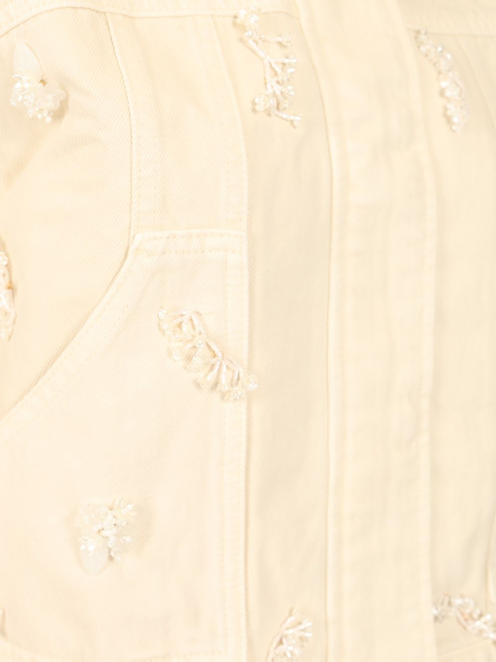 Cream Denim Beaded Floral Jacket Jackets White - 4