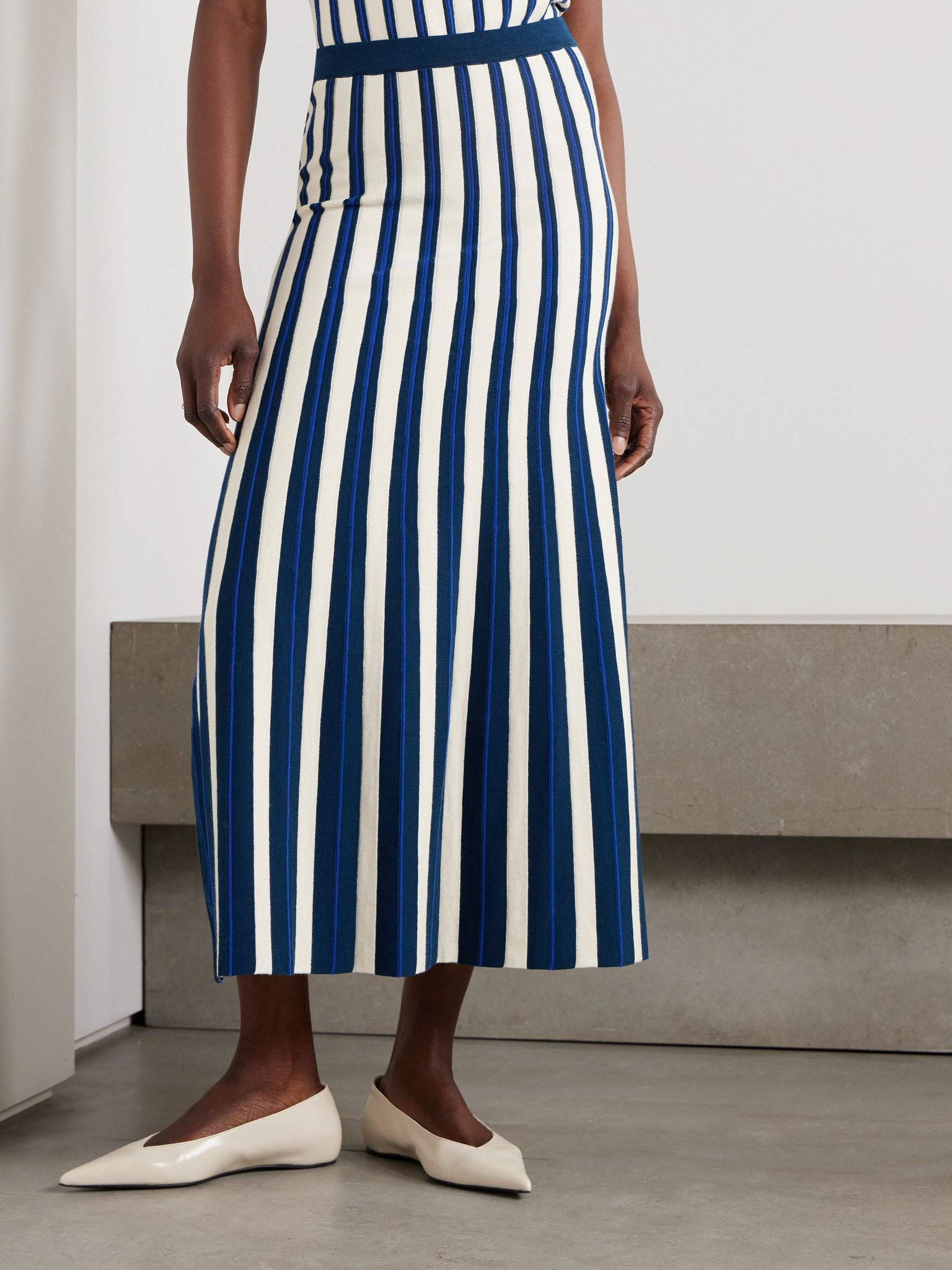 Manglar striped knitted organic cotton midi skirt Blue - 3