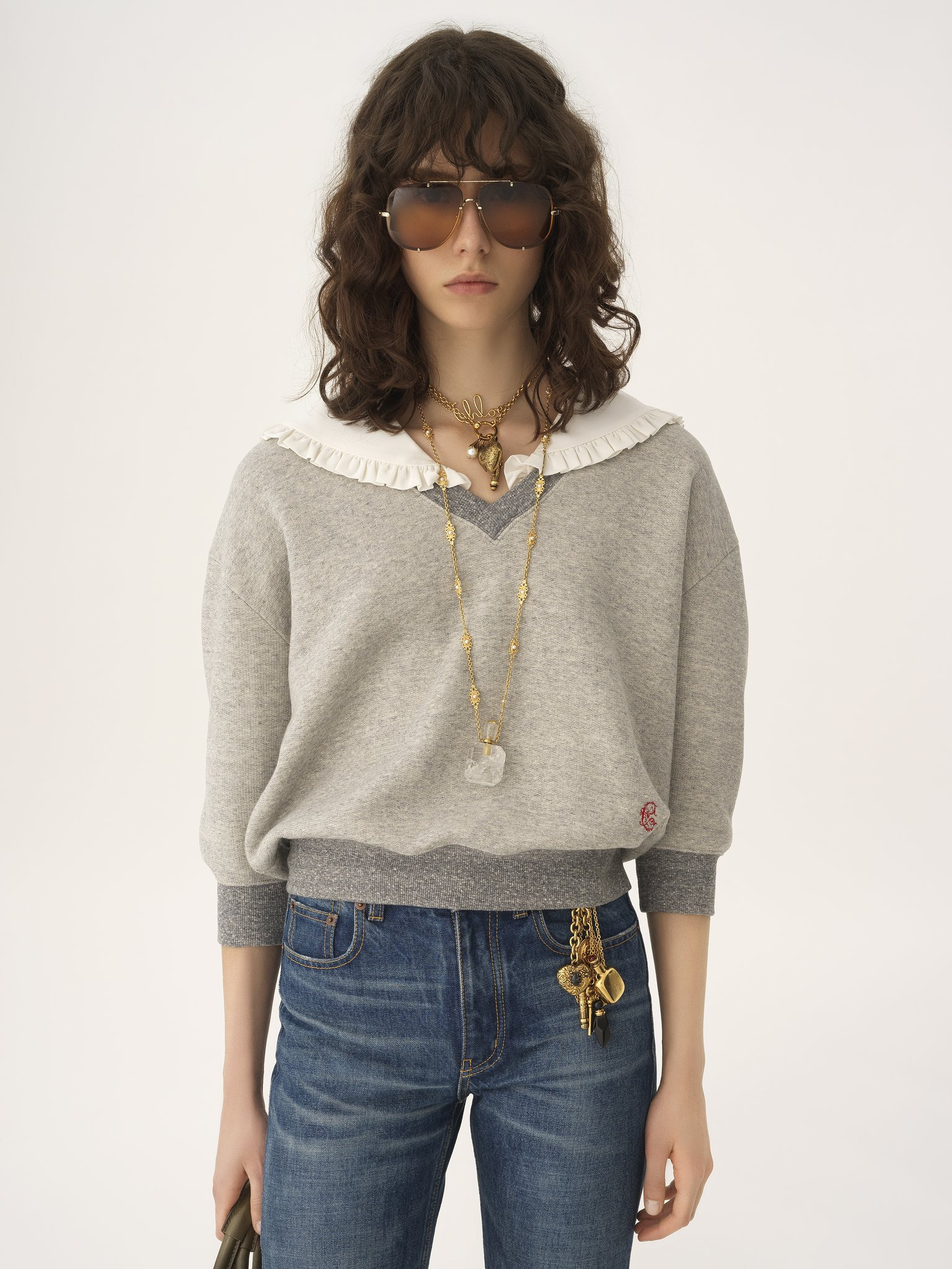 COLLAR SWEATER IN CHINÉ FLEECE - 4