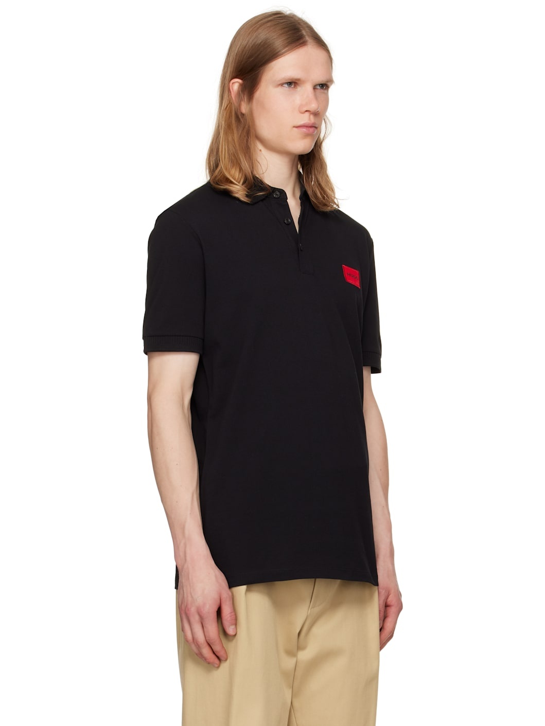 Black Cotton-Piqué Slim-Fit Logo Label Polo - 2