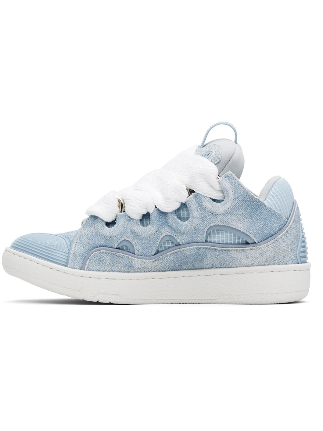 Blue Curb Denim-Effect Leather Sneakers - 3