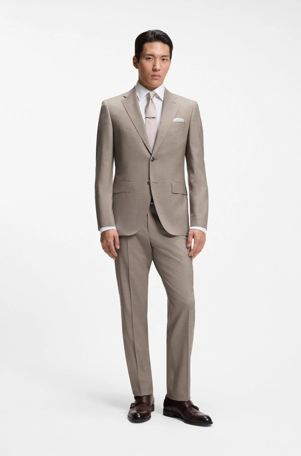 TWO-PIECE REGULAR-FIT SUIT IN MÉLANGE STRETCH WOOL - 1