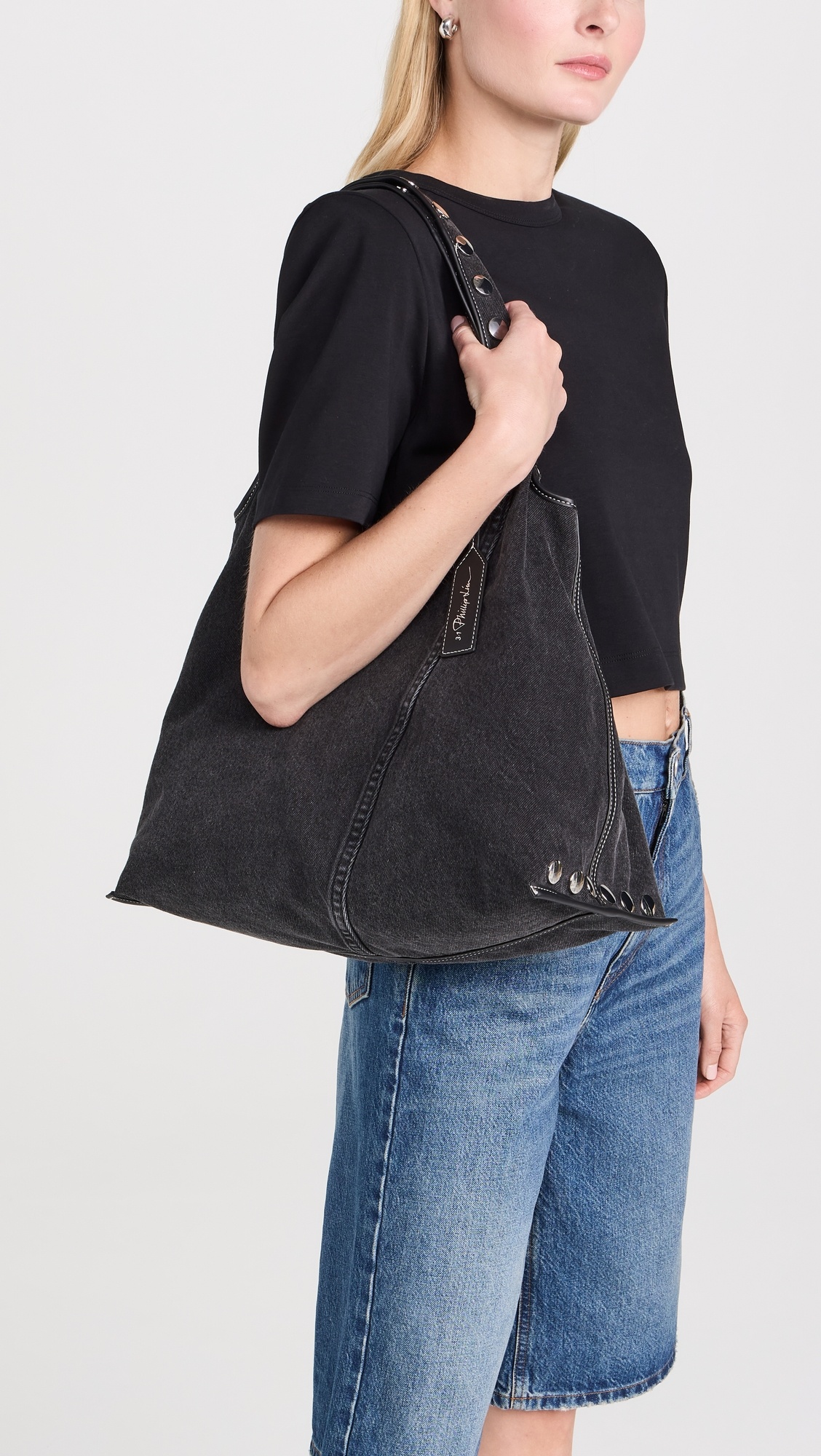 Washed Denim Market Tote With Studs - 2