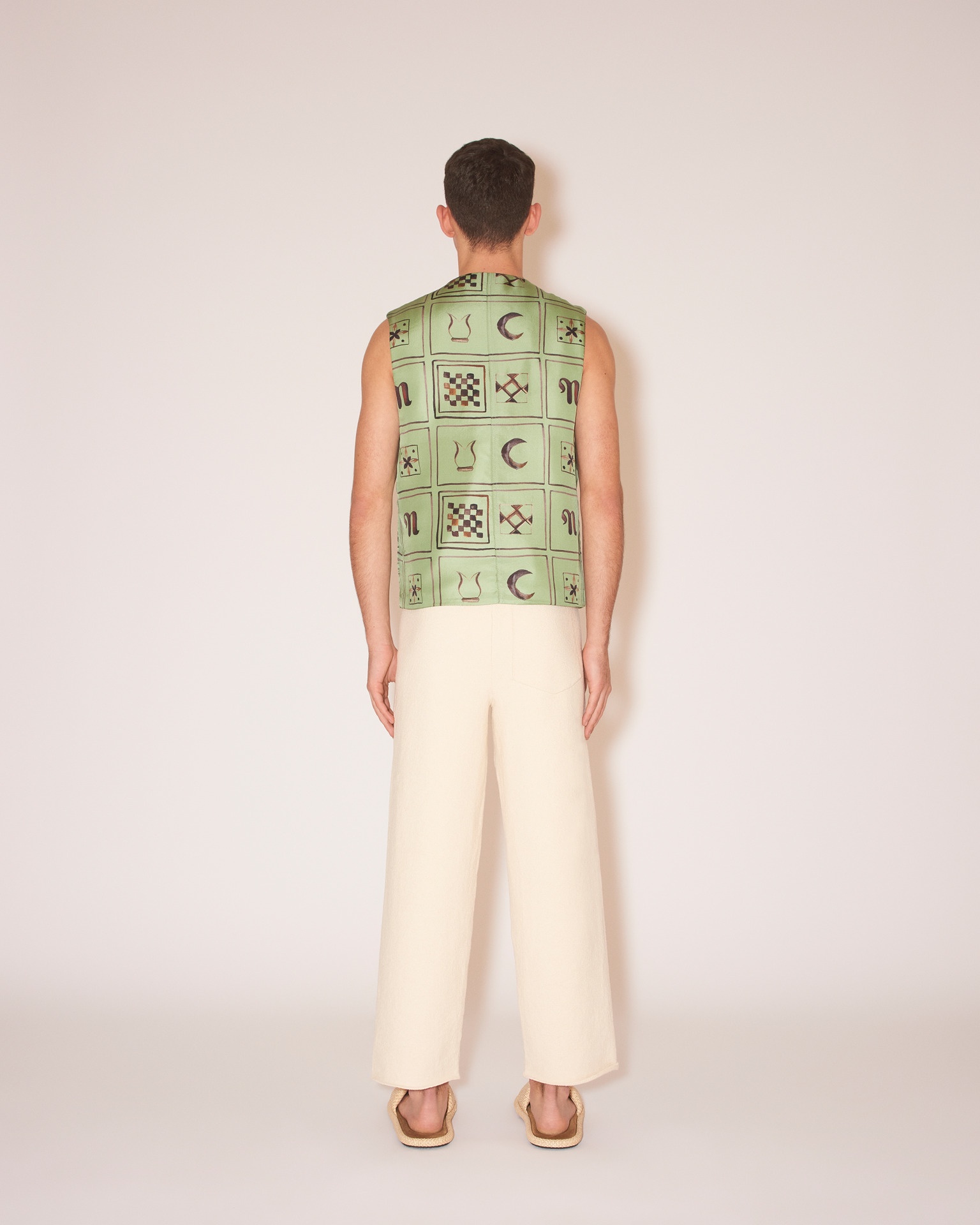 BRENN - Twill silk waistcoat - Green Totem - 5