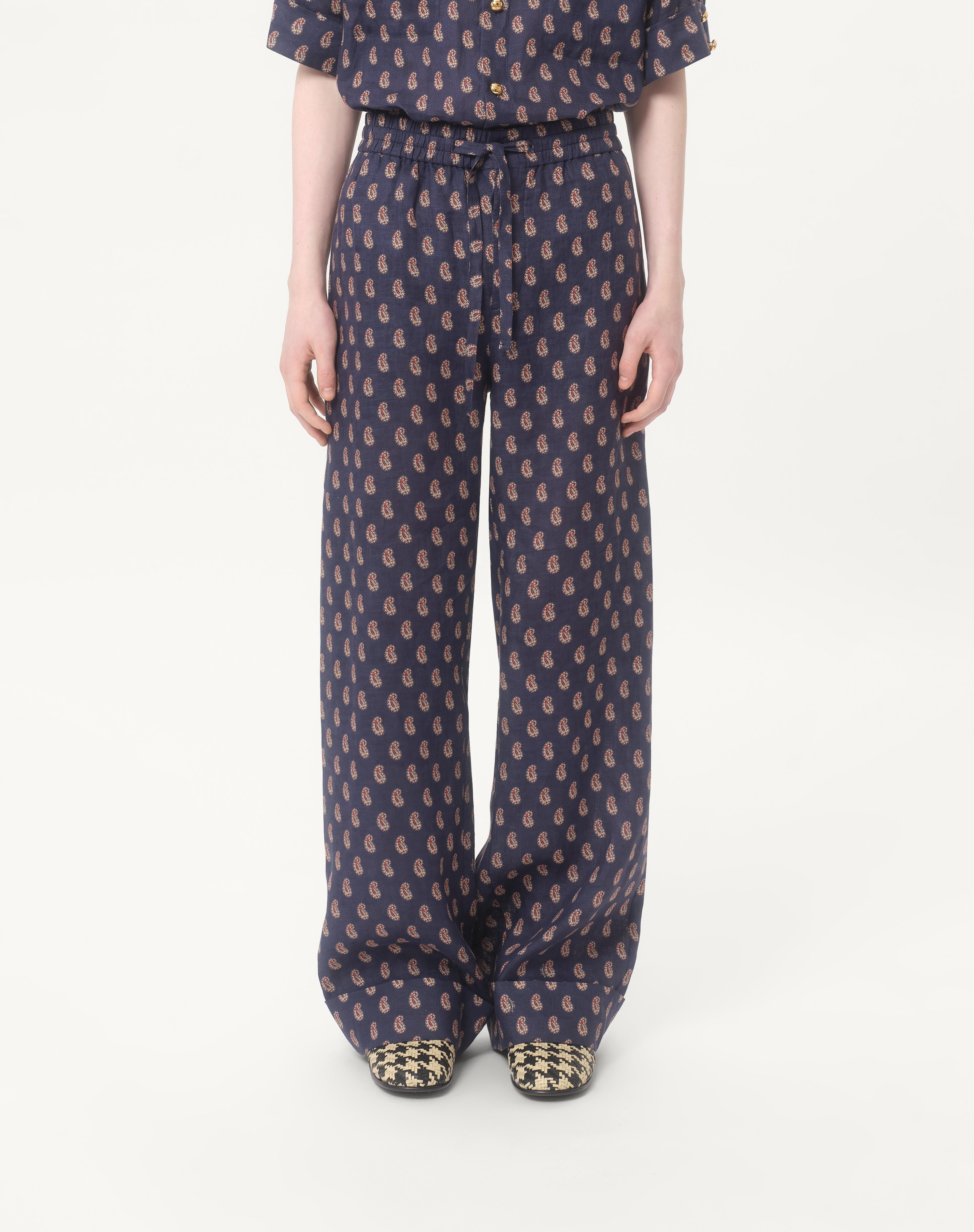 LIGHTWEIGHT CUFFED LINEN PANTS WITH VOYAGE IMAGINAIRE PRINT - 3