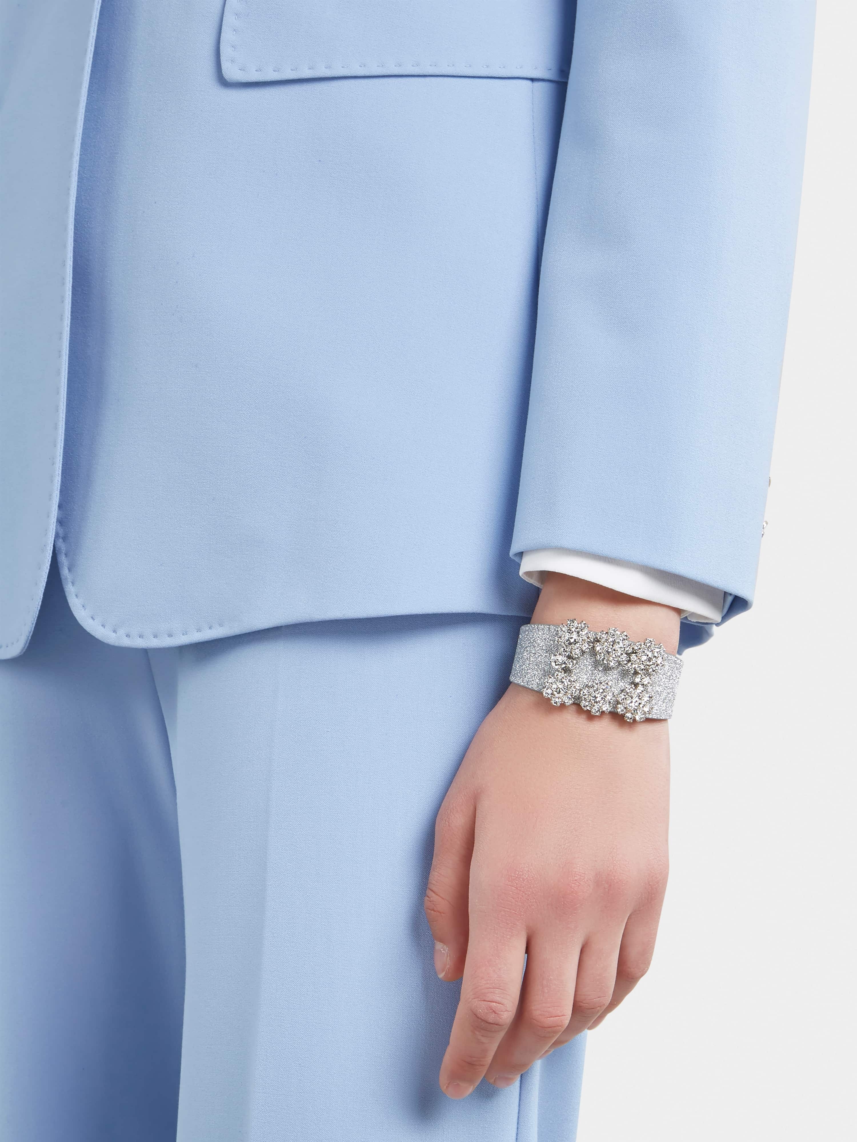 Flower Strass Buckle Bracelet in Fabrics and Leather - 4