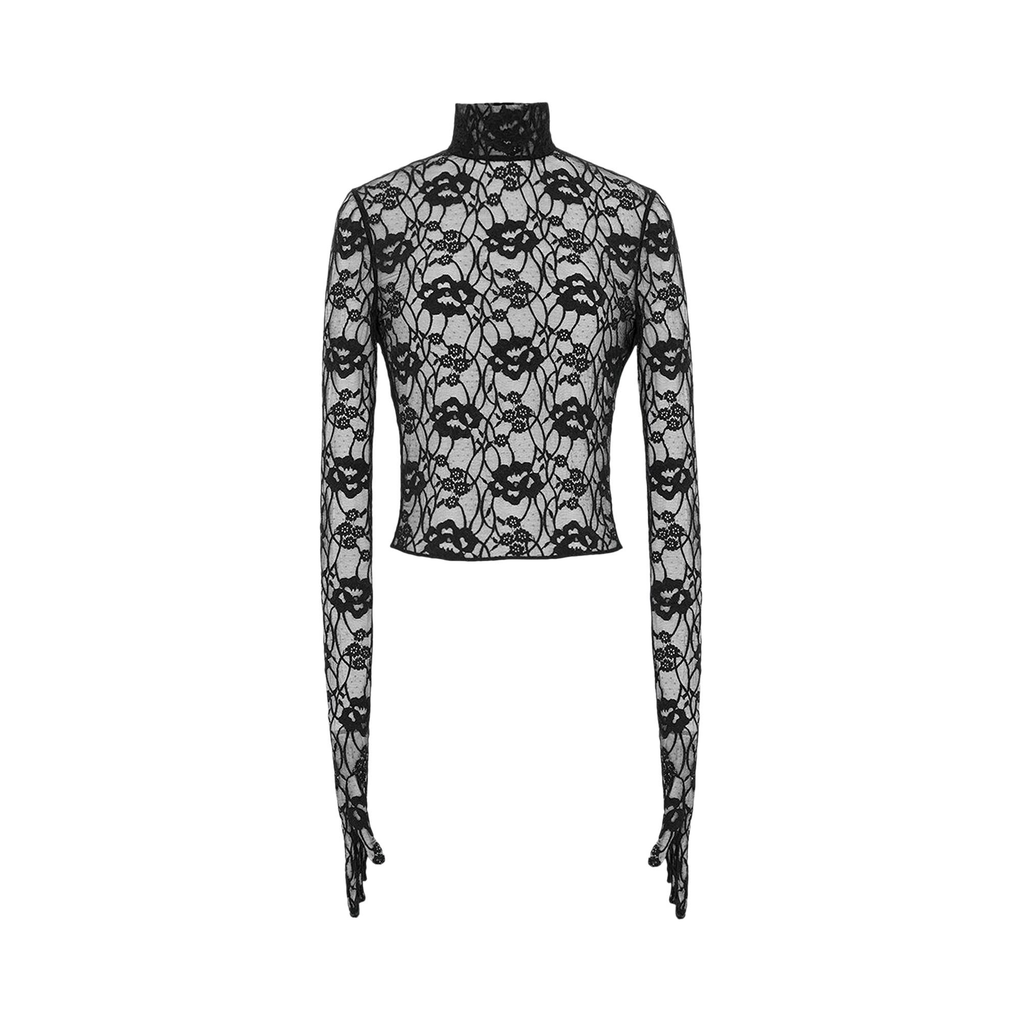Saint Laurent Floral Jacquard Point D'esprit Tulle Blouse 'Black' - 1