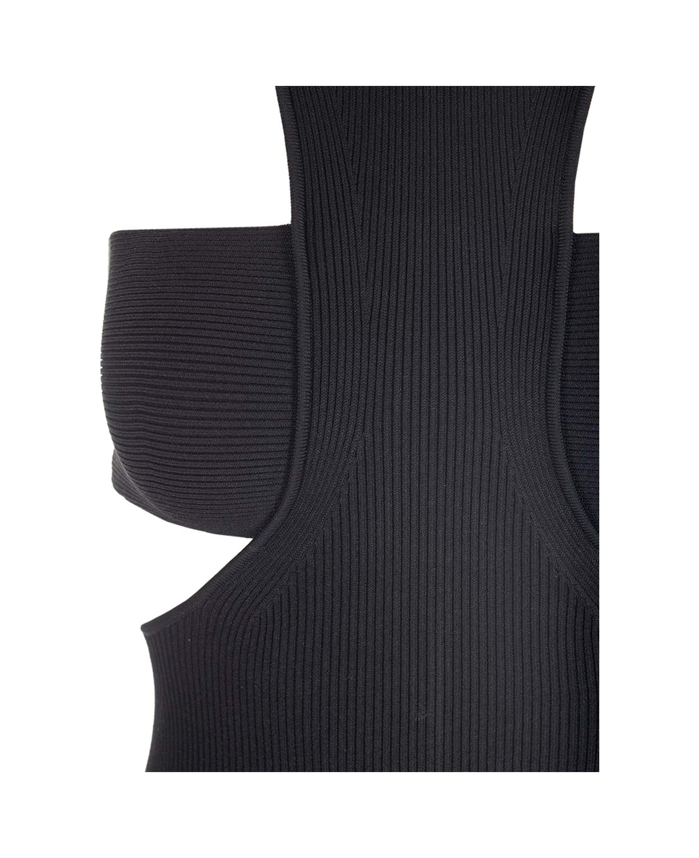 Dress With Harness And Cut-out In Black Ribbed Knit - 3
