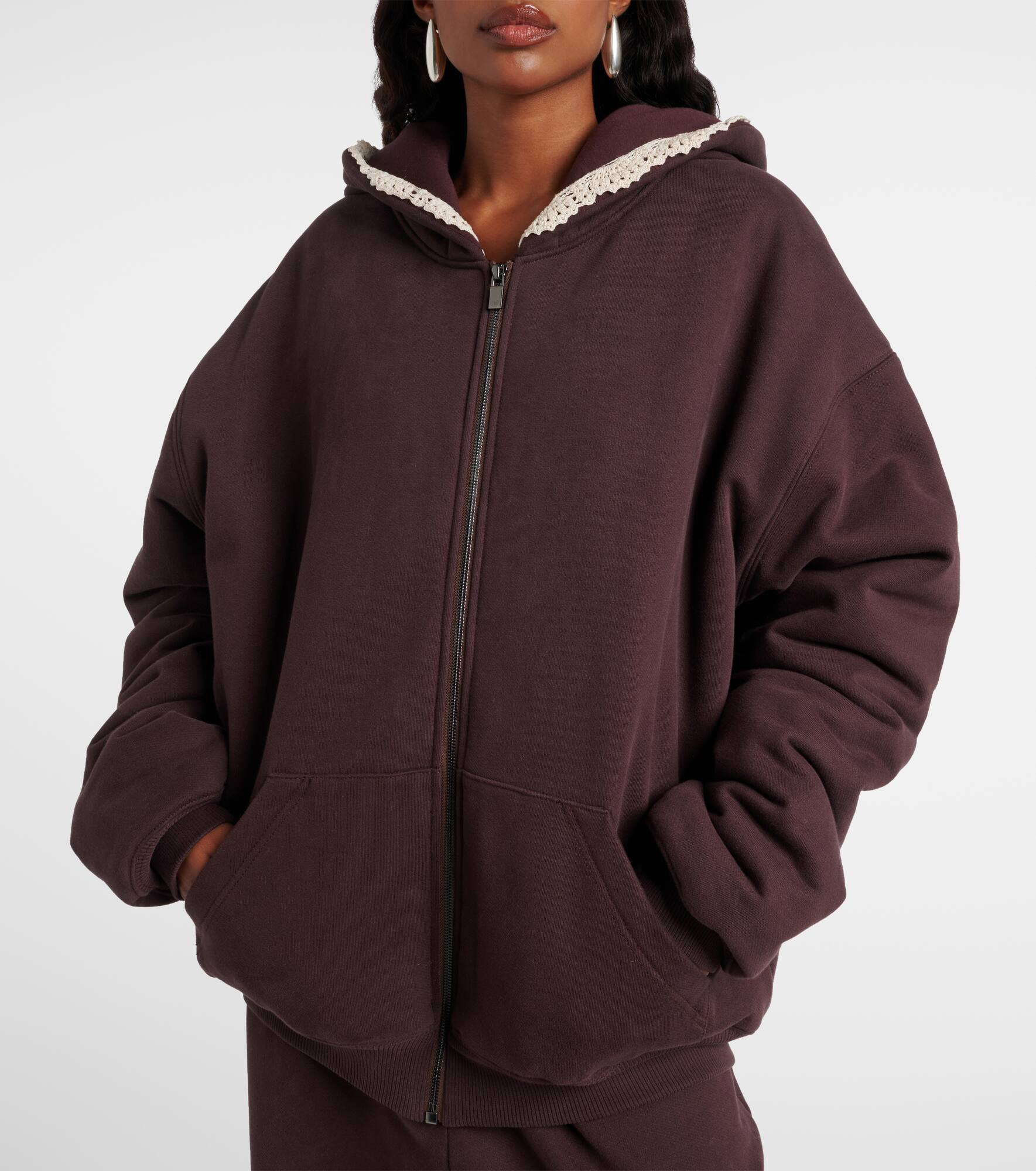 Crochet-trimmed cotton zip-up hoodie - 6